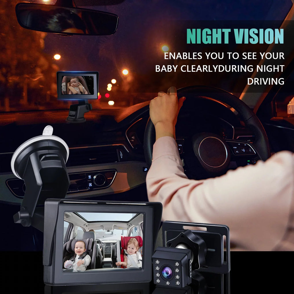 Safety Car Adjustable Crystal Seat Night 5M Cable View 1080P Mirror Baby Mirror Car Clear Long Angle Monitored Camera Car 4.3 Length Inch Mirrors Baby Wide Cameras with Vision