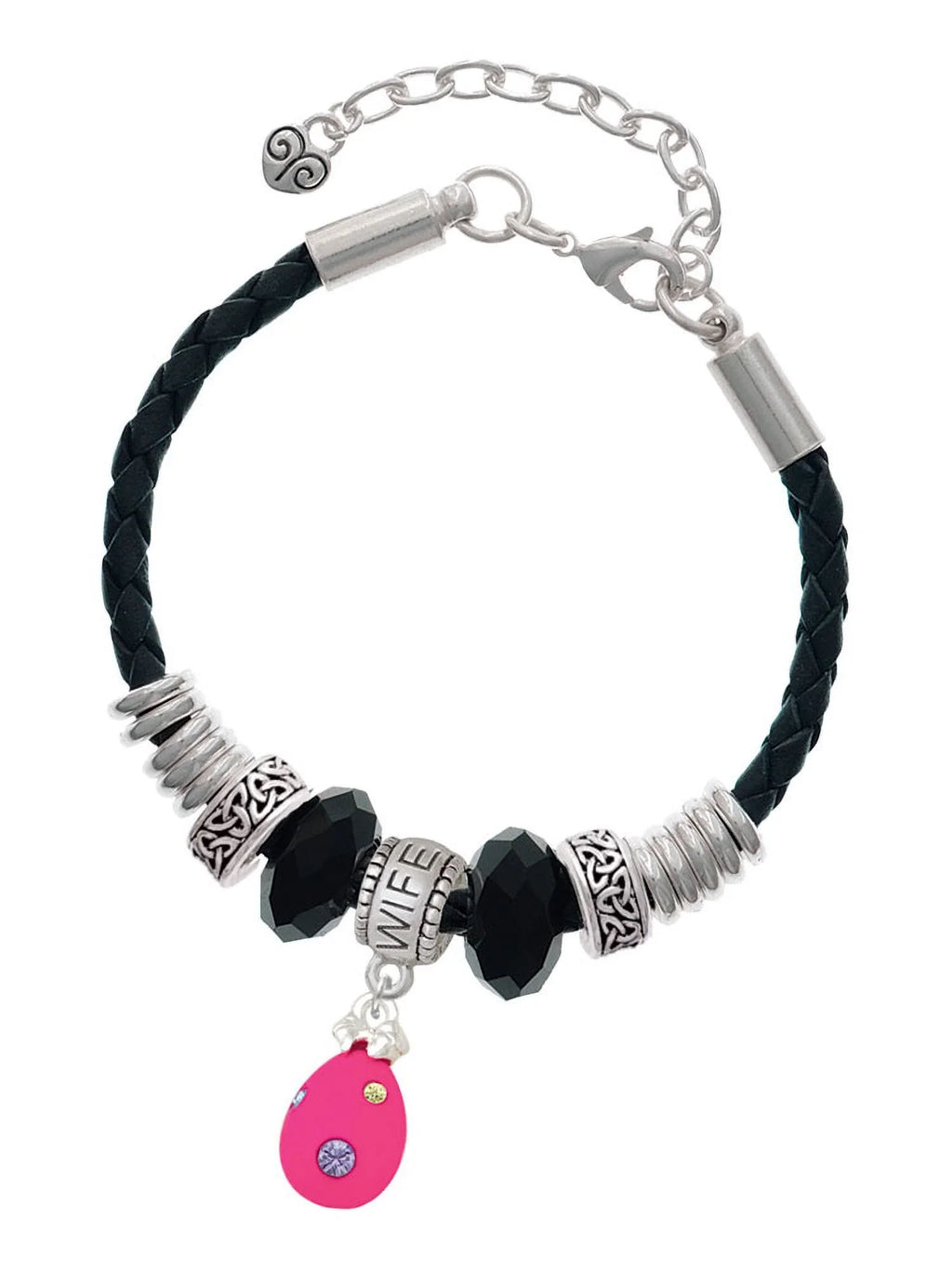 Color Celtic Delight Bead with Extender Wife Dots Jewelry Leather Egg Crystal Bracelet, Pink Knot 7"+2" Easter Hot