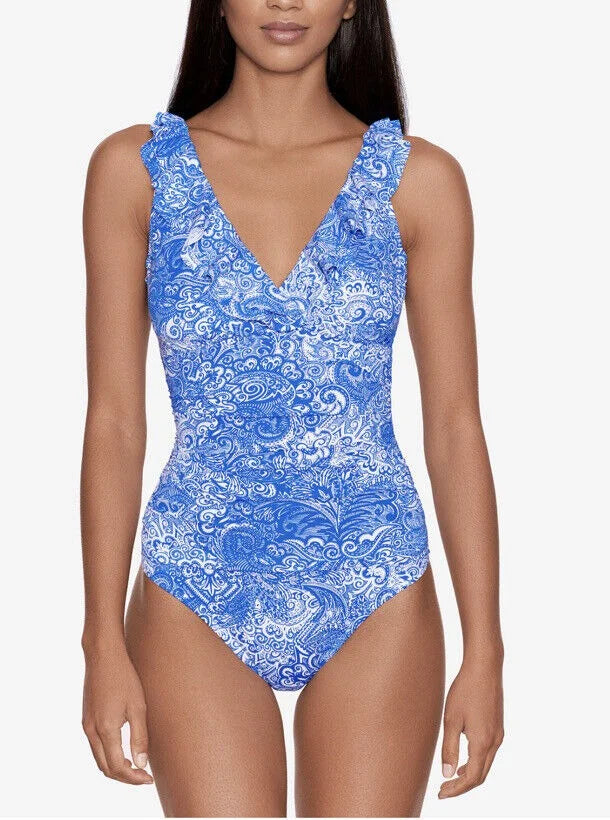 Swimsuit Tummy-Control Printed Lauren Ralph Ruffled One-Piece