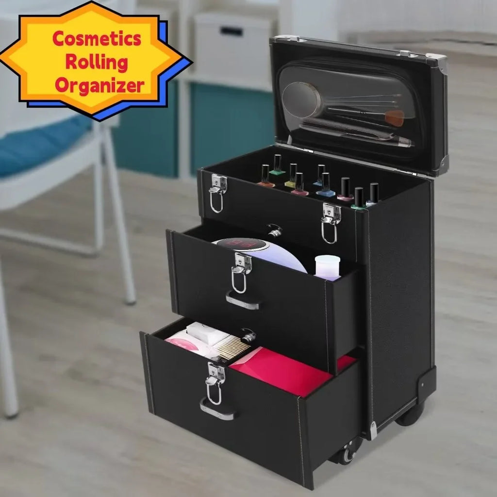 Case TFCFL Tiers Nail Organizer Train Rolling Makeup Makeup Polish Case Wheels 3 4 Trolley