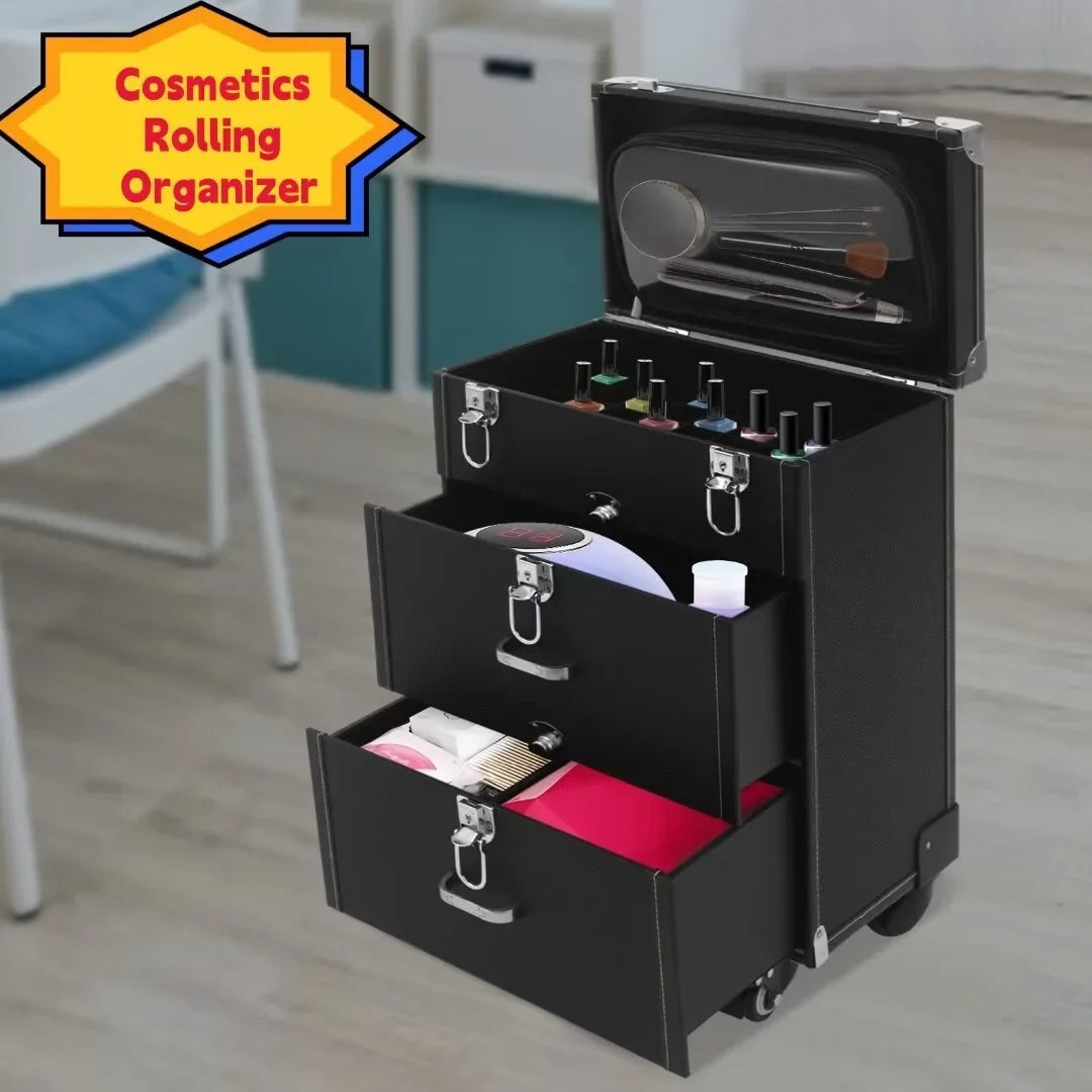 Case TFCFL Tiers Nail Organizer Train Rolling Makeup Makeup Polish Case Wheels 3 4 Trolley