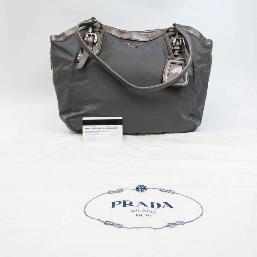 Tessuto,Leather Bag Pre-Owned Women's Prada Tote Bronze,Gray (Good) BR4007