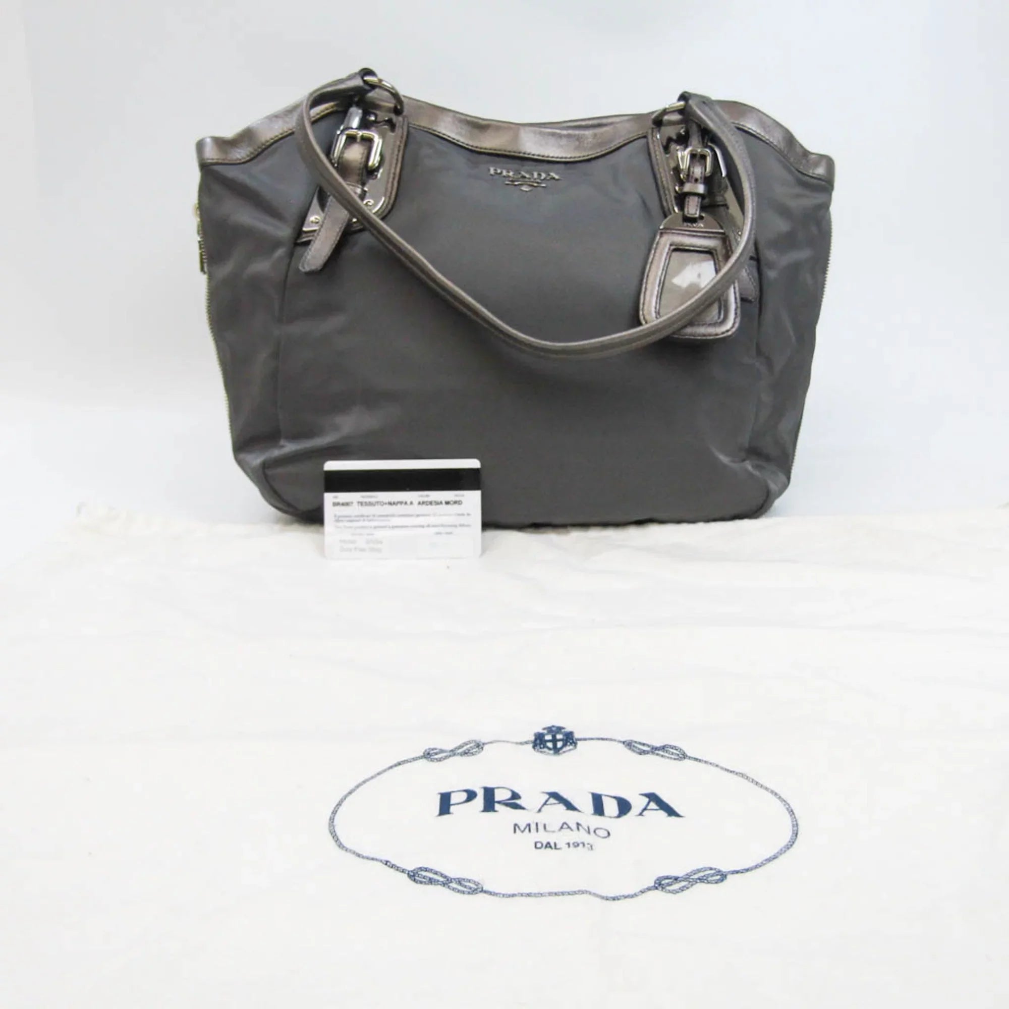 Tessuto,Leather Bag Pre-Owned Women's Prada Tote Bronze,Gray (Good) BR4007