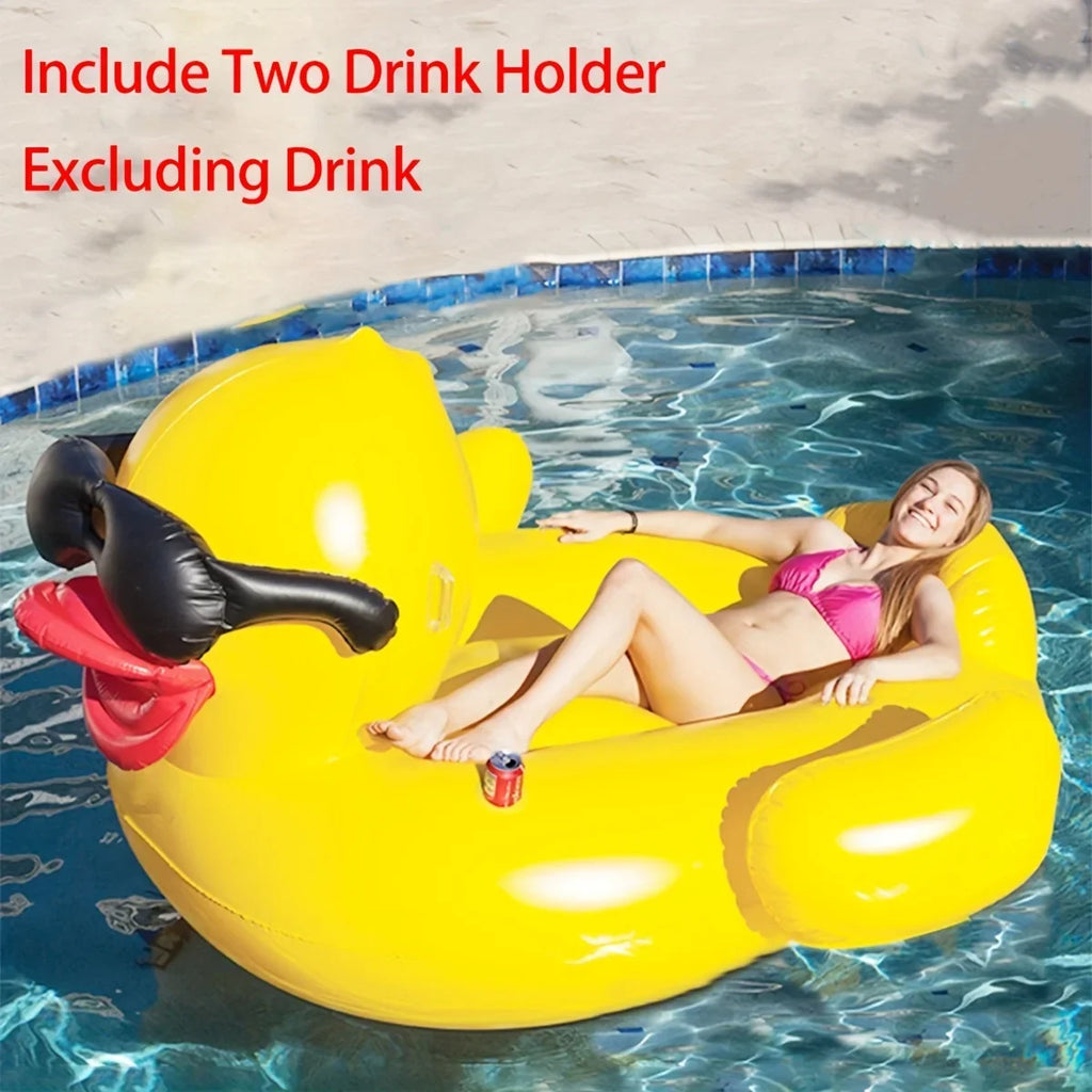 Raft, Floating PVC Beverage Yellow 1pc Holders Toy Two Big Duck With Inflatable Water