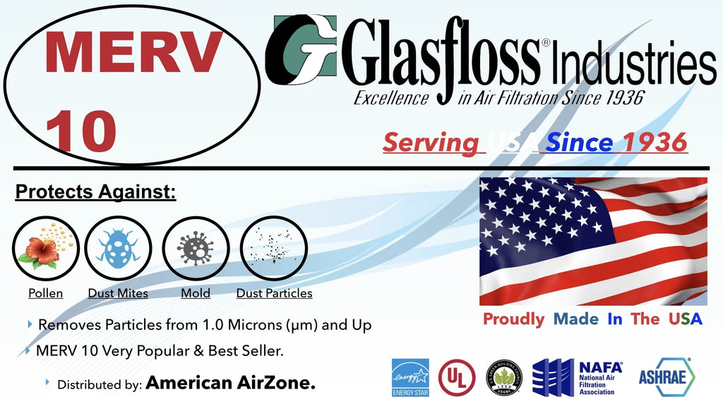 Filter Office of - Pleated - or (Pack MERV 2" Air AC The - or In - Air 10 18x18x2 Filter Air Furnace Glasfloss 12) - Filter - HVAC Home Made USA.