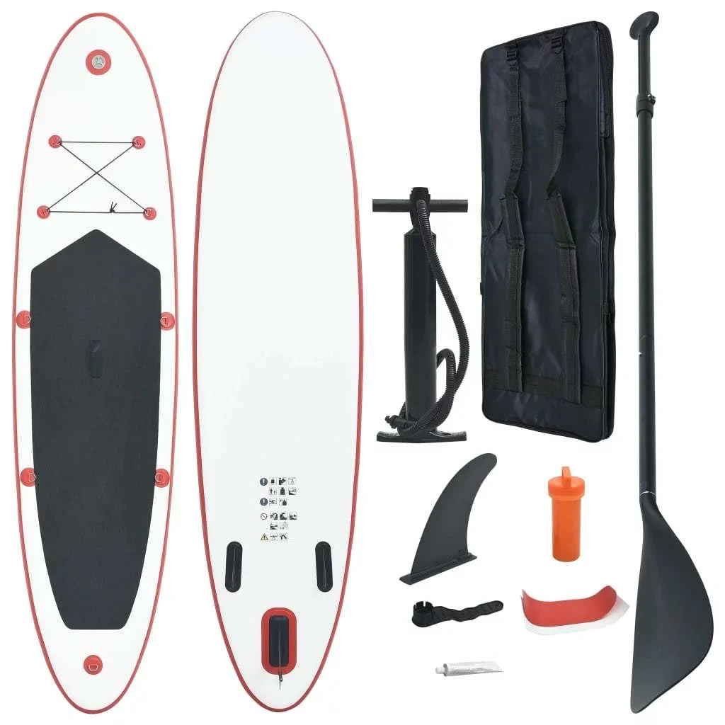 Up Striking - Surfboard White Inflatable Board Red Stand An and Paddle in Set