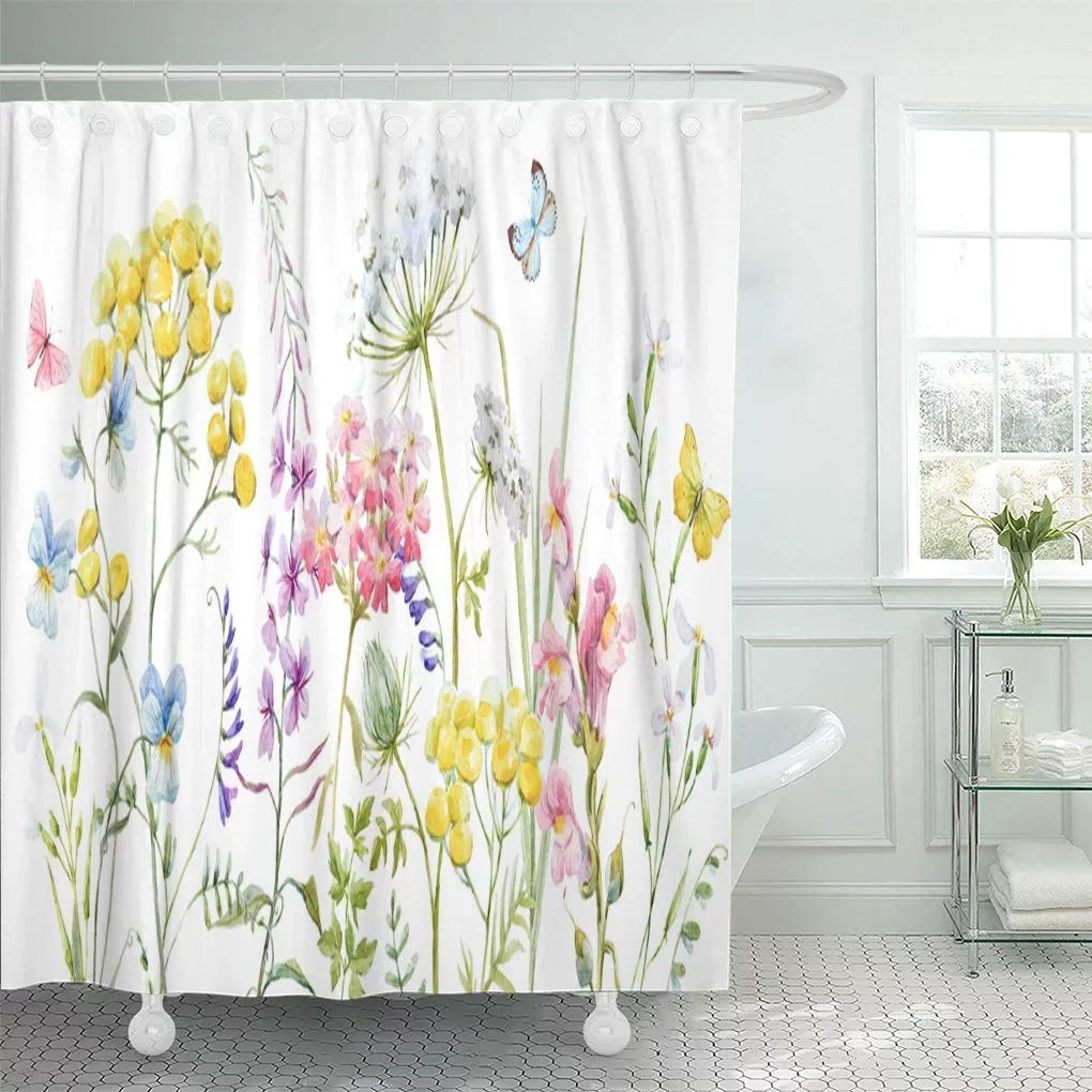 Tender SUTTOM Buttercup Watercolor Wildflowers Pansies Tansy Yellow inch 66x72 Shower Curtain Blue Pink