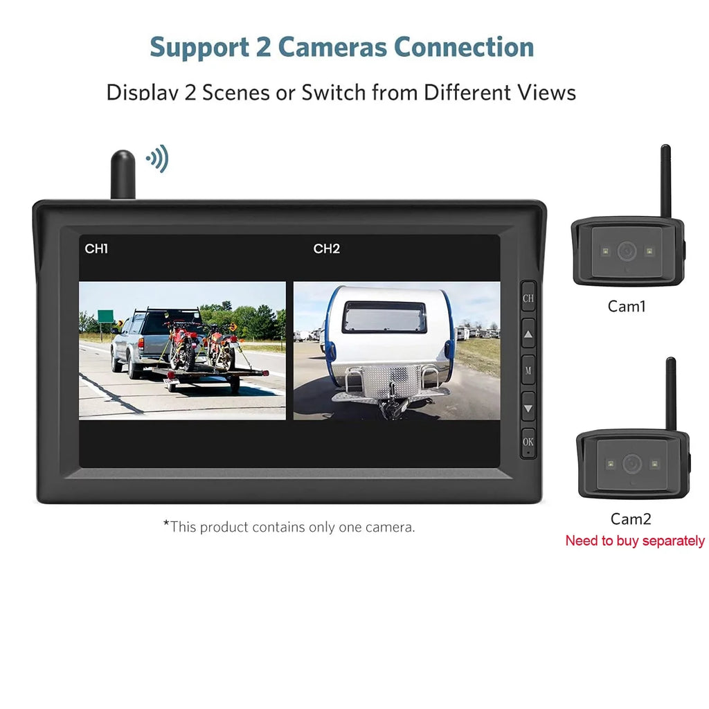 Campervans with Screen, Systems IR Wireless Camera Camera Night Vision Wireless Camera Digital 2 Reverse Cameras, RV 7" HD Monitor Rear Support Support View Split Truck Trailer Backup