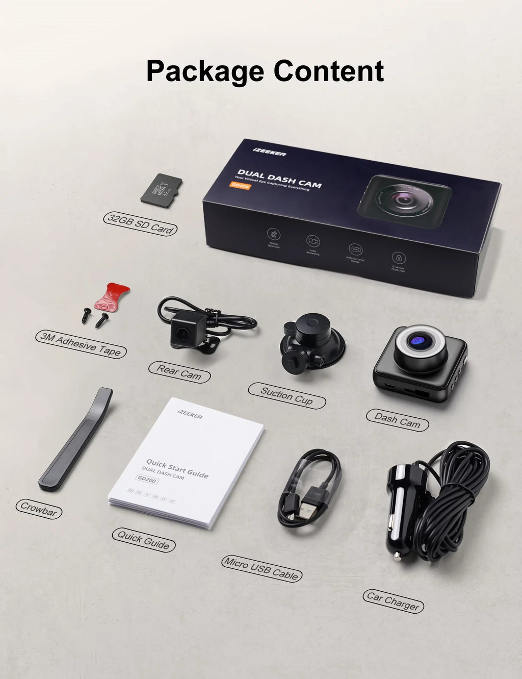 Camera 1080P WDR with Cars Camera Vision, Car Recording, iZEEKER FHD Dash SD with Rear, Dash Night and Card, Monitor, Front Cam Parking Accident for Dual