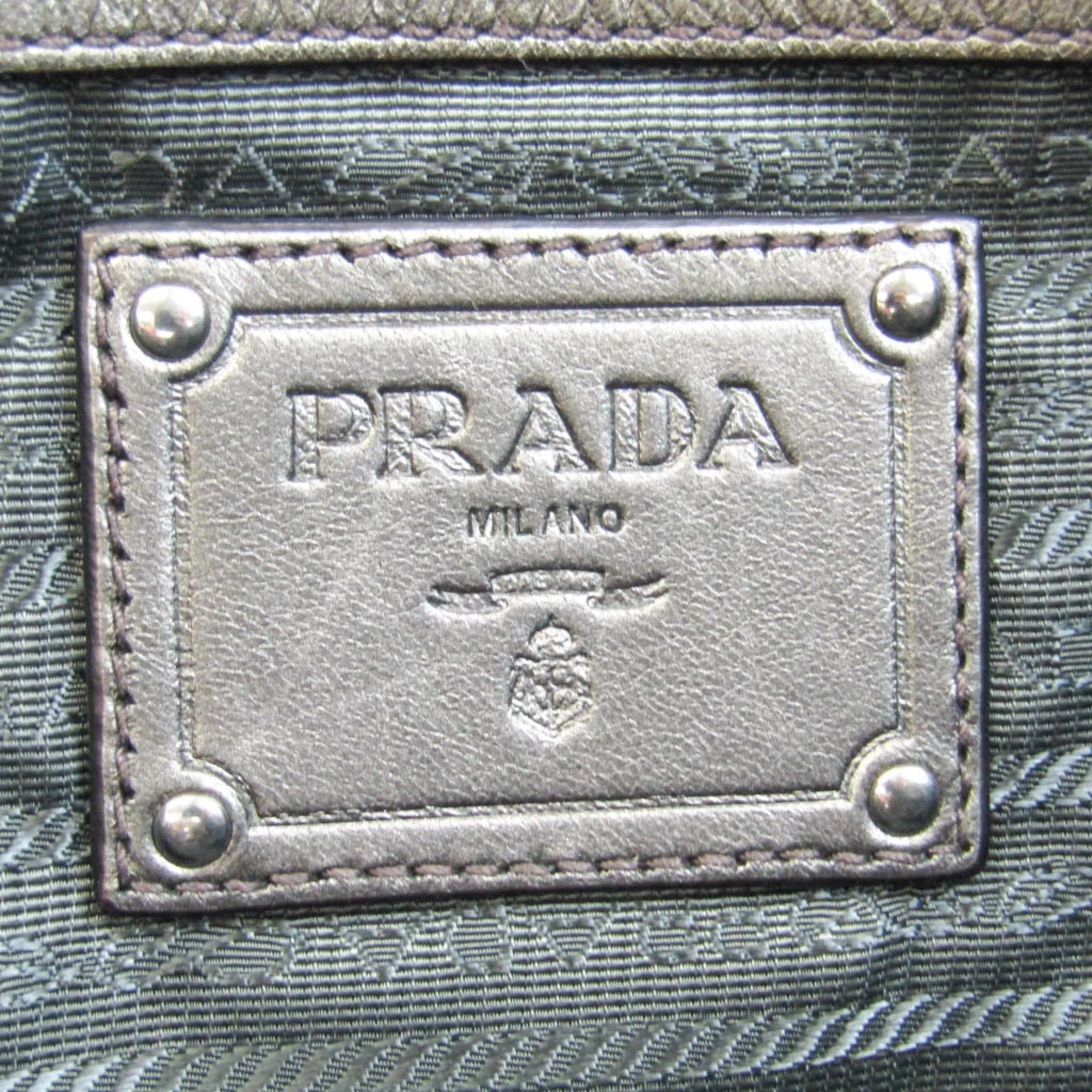 Tessuto,Leather Bag Pre-Owned Women's Prada Tote Bronze,Gray (Good) BR4007