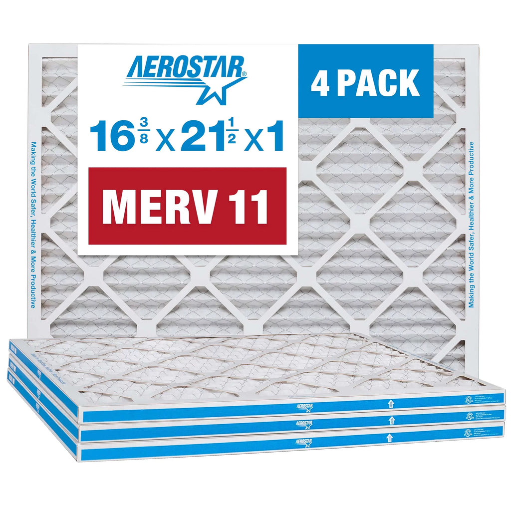 Air Filter, Air x 1 AC x Furnace 4 1/2 Pack 16 Aerostar 3/8 11 21 Filter, MERV Pleated