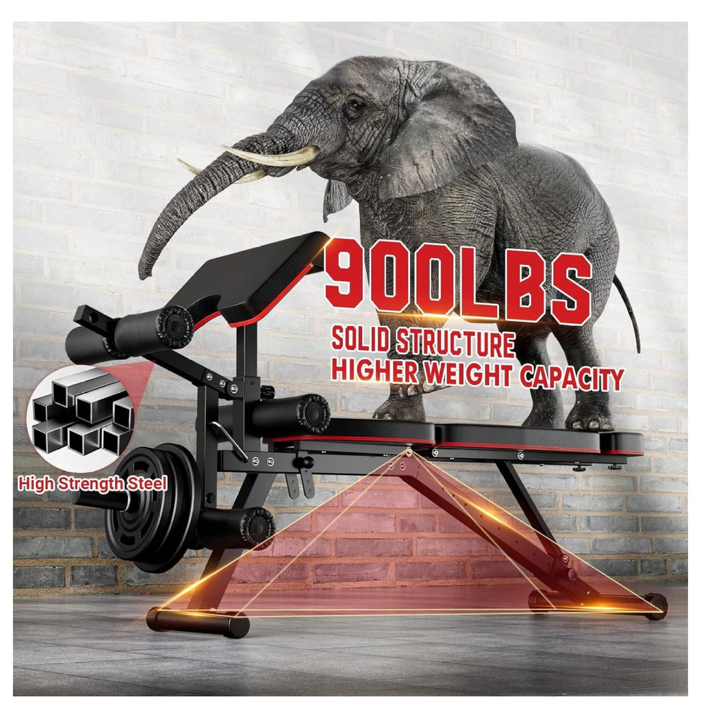 Capacity for Workout, Gym Bench, Incline Full Bench Weight Adjustable Extension Headrest, Home Decline Body Weight Flat Workout with and Exercise Leg Pad, Extended Preacher Bench 900Lbs