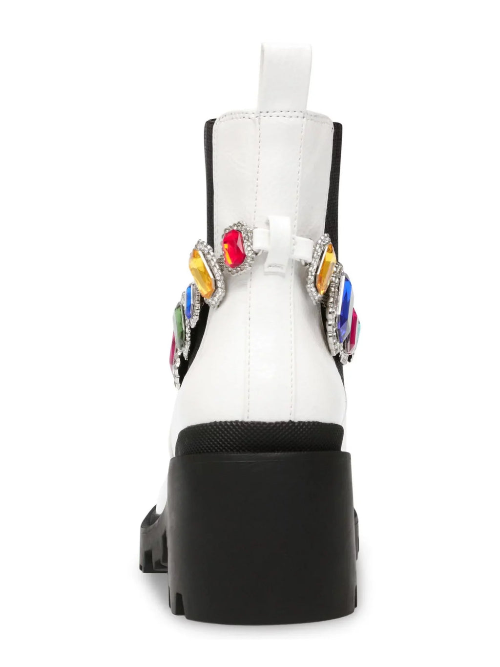 Heel Jenesis Moto White BETSEY Gem Round 1" Goring 7 Pull JOHNSON Tab M Platform Strap Block Padded Accent Toe Womens