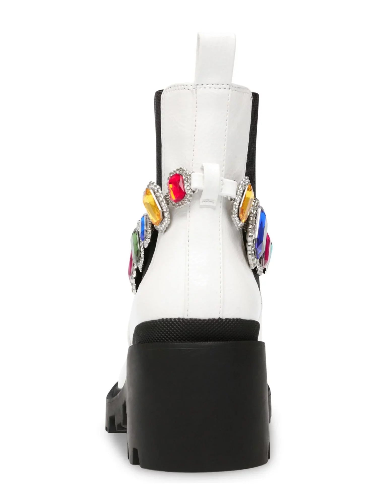 Heel Jenesis Moto White BETSEY Gem Round 1" Goring 7 Pull JOHNSON Tab M Platform Strap Block Padded Accent Toe Womens
