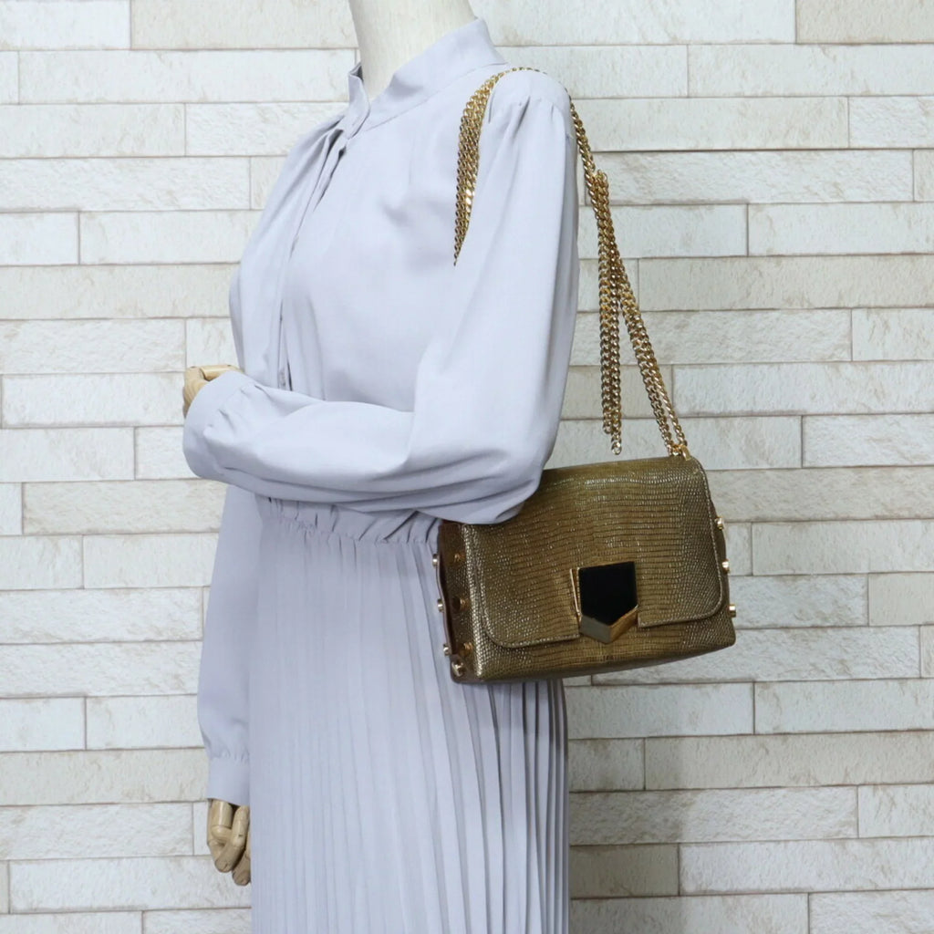 Shoulder Chain Women's Pre-Owned Bag Leather Gold Jimmy (Fair) Choo