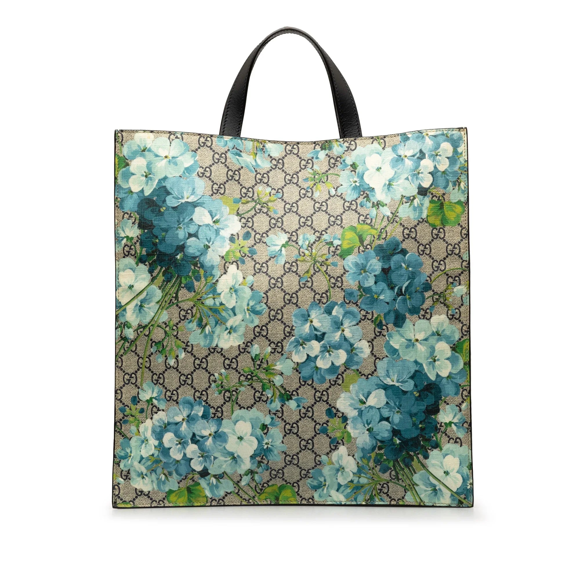 Gucci Soft (Good) Tote Authenticated Satchel Blue GG Convertible Blooms Coated Pre-Owned Unisex Supreme Fabric Canvas