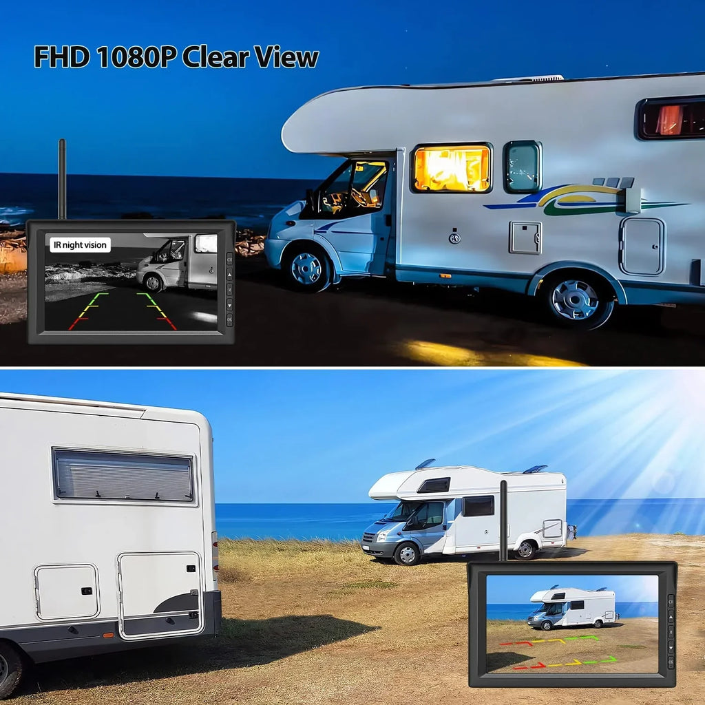 Camera Up 2 Systems, Solar Camera RV Reverse Back Monitor Wireless Channel 7" Trailer Rear Camera Auto-Vox Campervans, Backup for View
