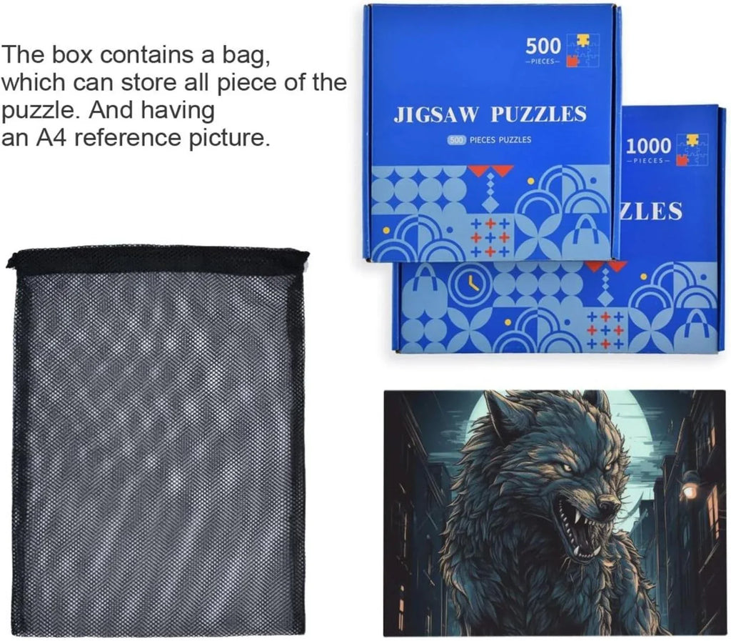 Exercise for Family Material Bag, Composite Parents Friends Puzzle, Kids Zigsaw for Big Wood Wolf Adults, Gift Fun 500 Jigsaw Storage PCS Challenging Puzzle Paper with Moon Brain Game Night