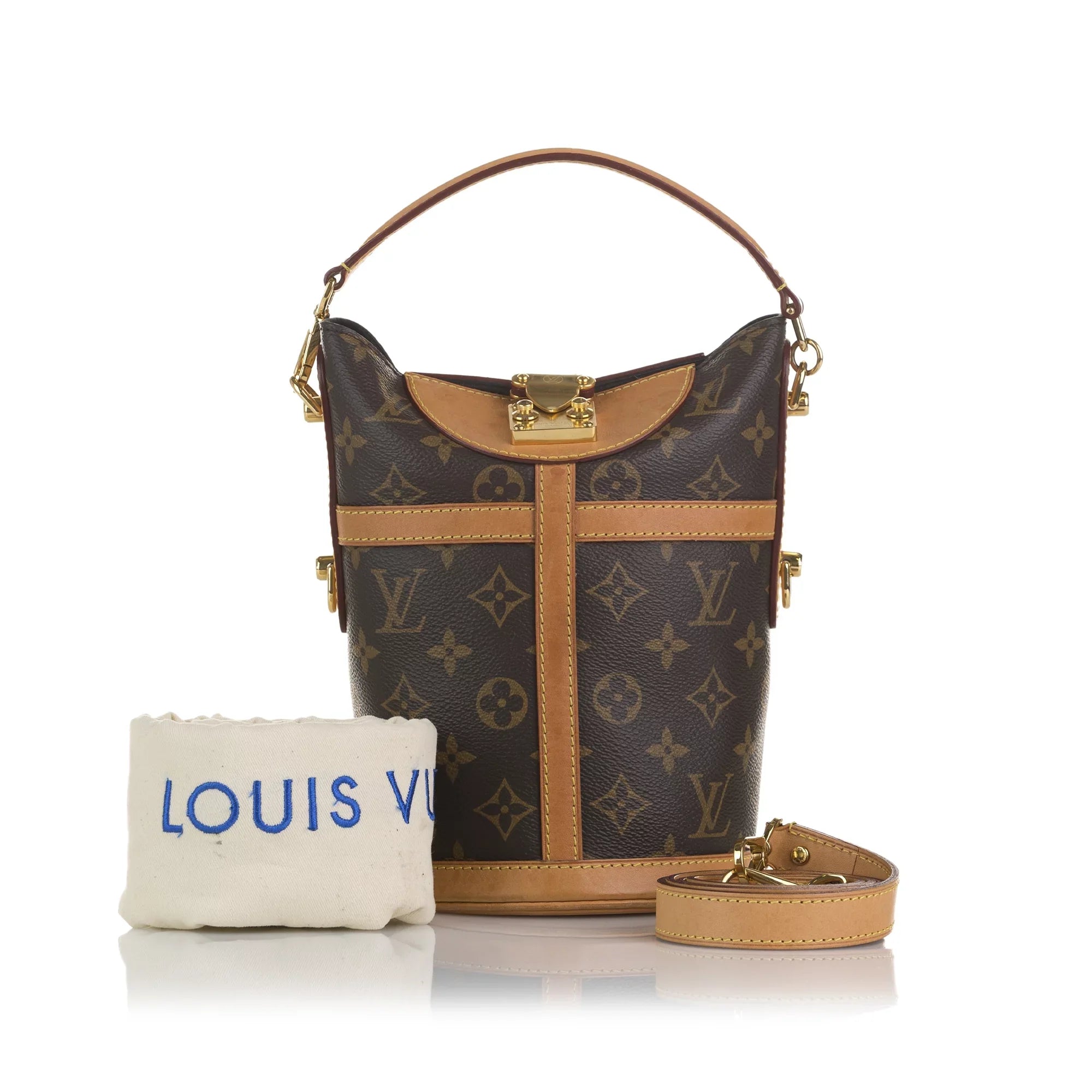 Monogram Unisex DrawstringBag Brown Pre-Owned Authenticated Louis Vuitton Bag Bucket Duffle Canvas
