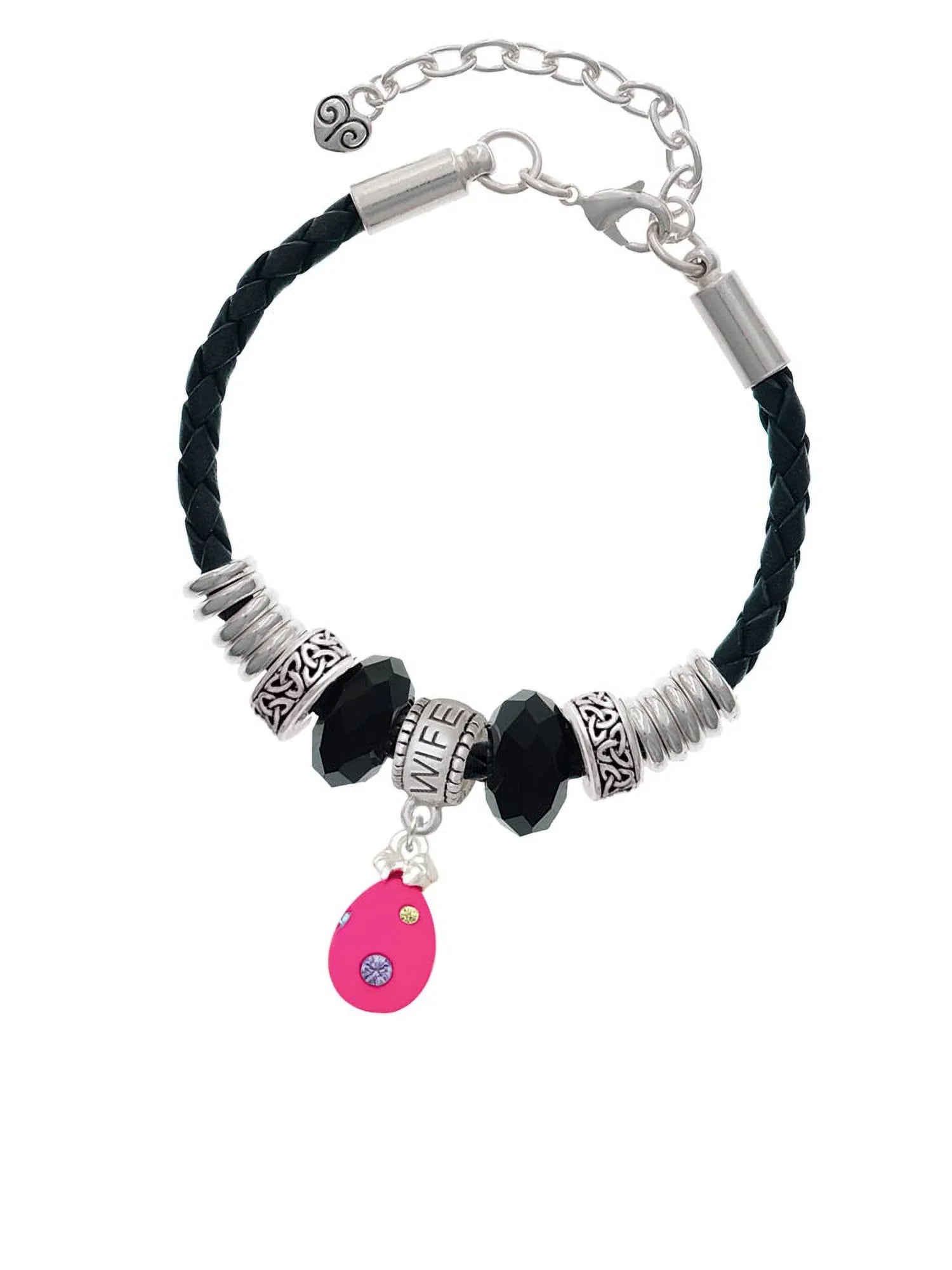 Color Celtic Delight Bead with Extender Wife Dots Jewelry Leather Egg Crystal Bracelet, Pink Knot 7"+2" Easter Hot