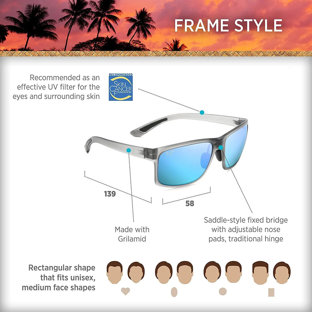58 Men's Rectangular B439-11M Arch Hawaii Jim Pokowai Maui Blue Sunglasses