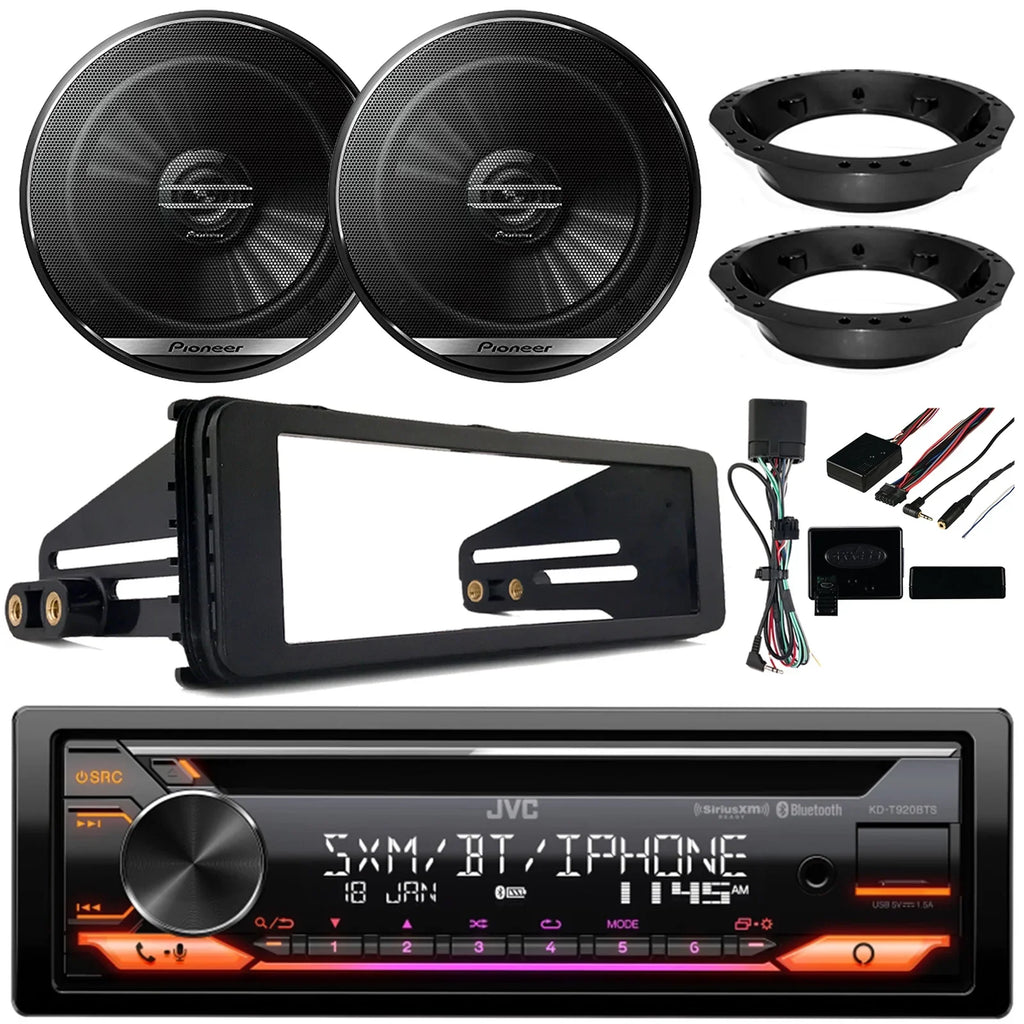Built-In, Car Single CD 6.5" JVC Amazon 98-2013 Multimedia Coaxial Audio USB DIN with 2x Install Alexa AM/FM Stereo Player Speakers, Kit Car Bluetooth Adapter KD-T920BTS AUX Receiver Harley 2-Way