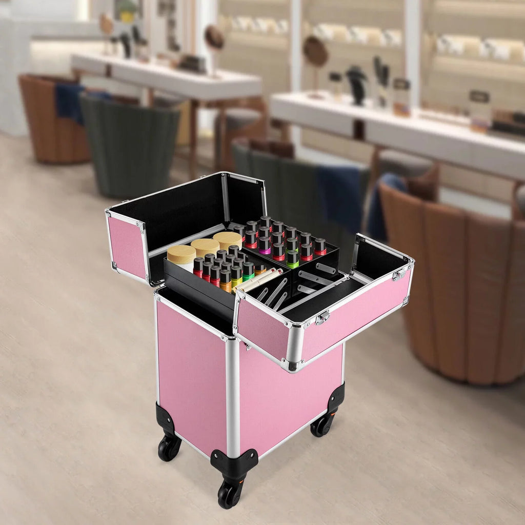 Makeup Cosmetic Trolley Large Adjustable Barber Organizer Miumaeov Personal Case Dividers for Travel Salon Care Cosmetic Professional Train Case Case Beauty Storage Rolling