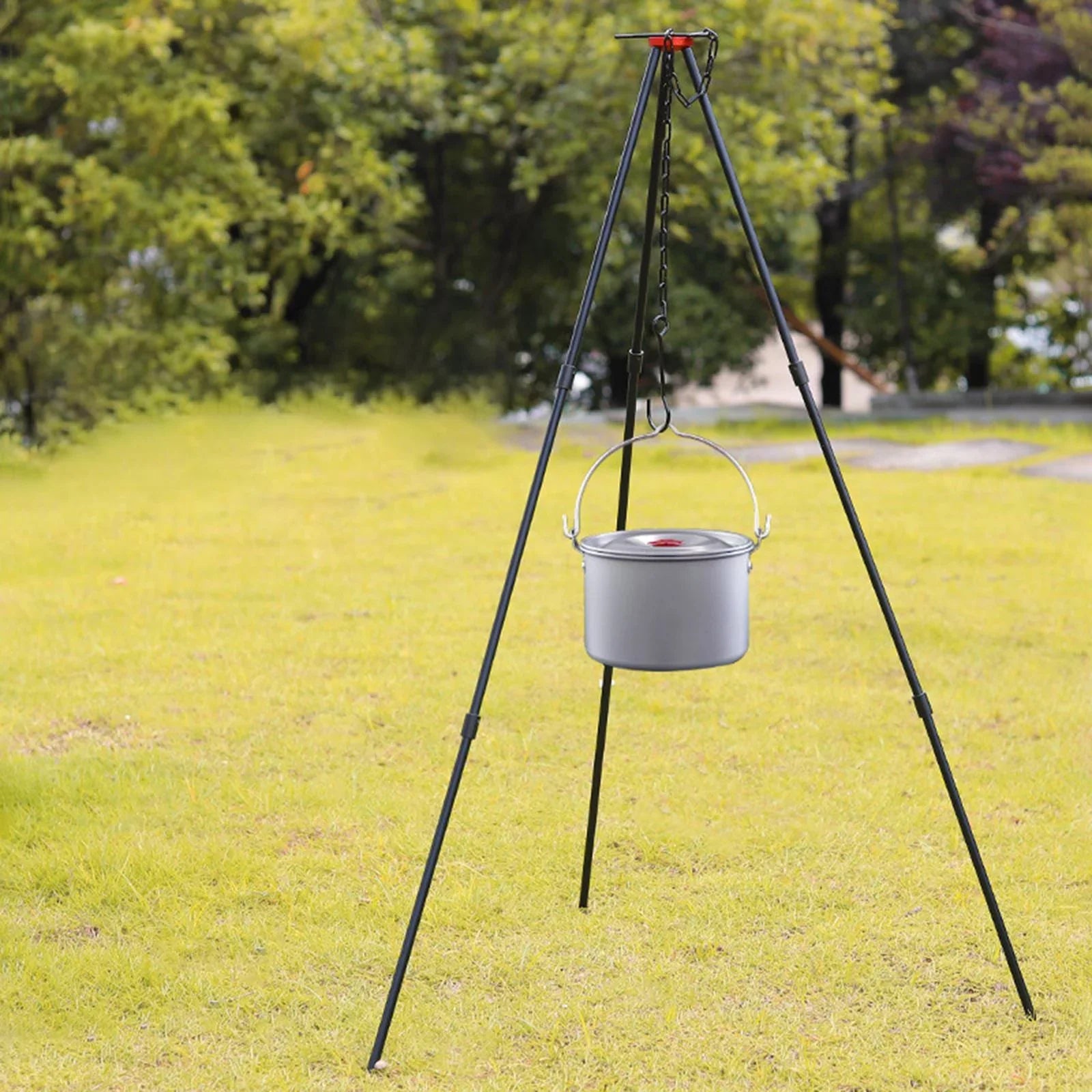 ing Cookware with Outdoor Stand Tripod , Adjustable Portable Cooking Aluminum Campfire Grill Accessory Tripod, Pot Picnic Camping Black
