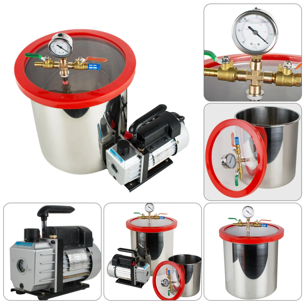 Gallon Efficiently & Eliminate 5 Powerful Ultimate - Steel Vacuum Vacuum 3CFM Air Bubbles our with Chamber Kit Silicone Stainless Pump Degassing Machine