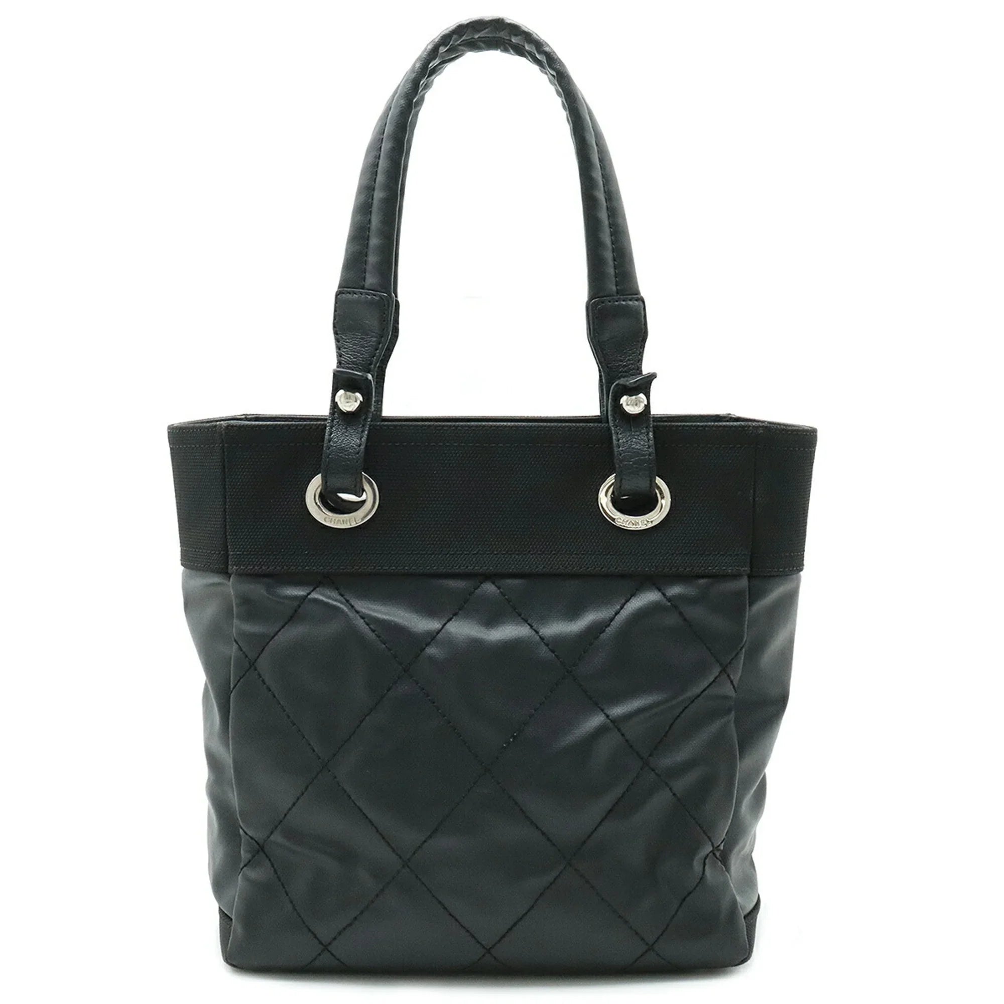 Bag Biarritz Tote Canvas (Good) CHANEL Coated Leather Paris Pre-Owned A34208 PM Shoulder Black