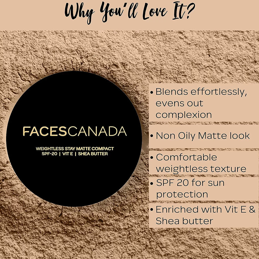 Butter Magnetase Compact Natural Faces Shea (9gm) & Canada Weightless (0.35gm) and Combo SPF-20 E Mascara Vitamin - Matte