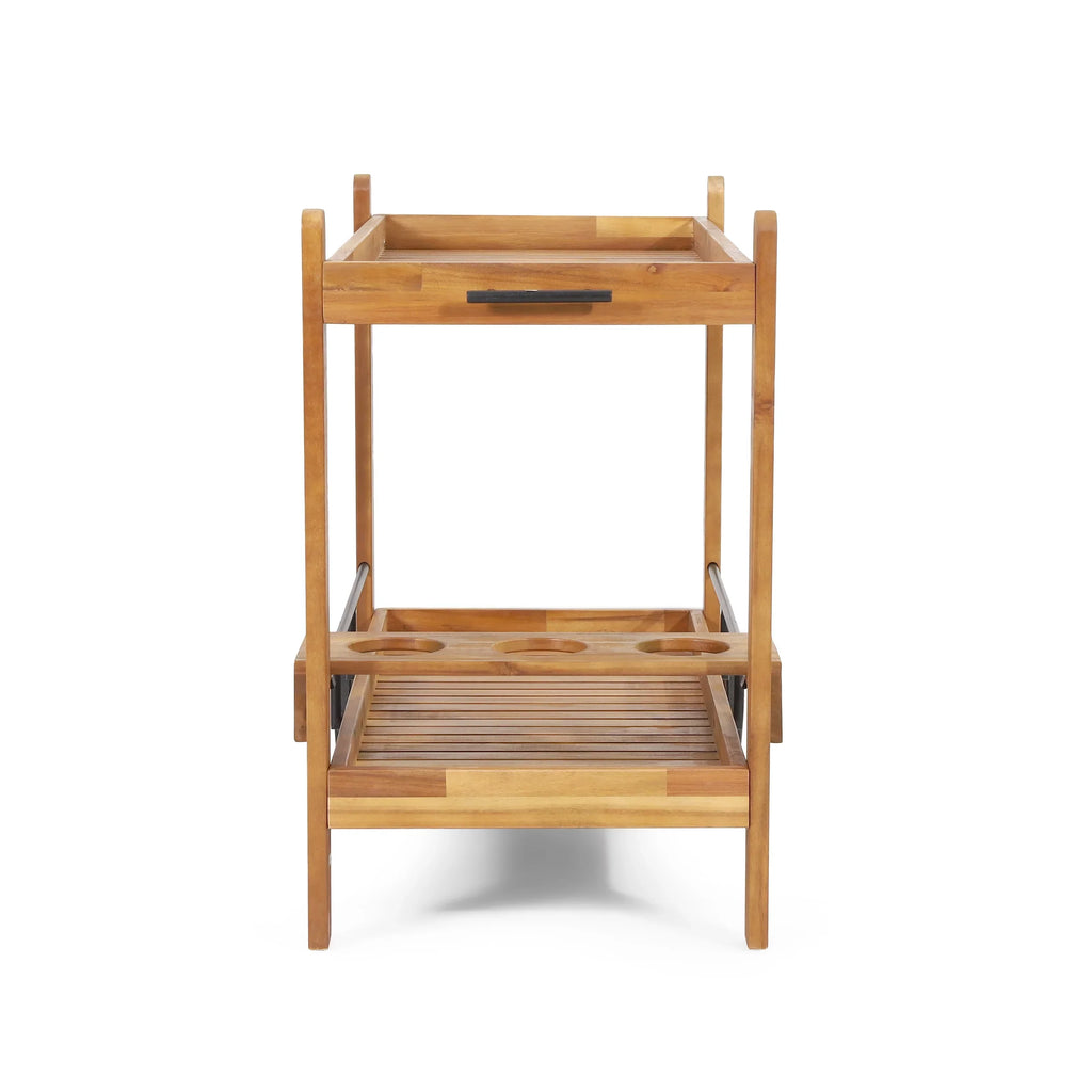 Bonneau 2 Holders, Acacia with Teak GDF Studio and Bottle Wood Bar Outdoor Black Cart Tiered