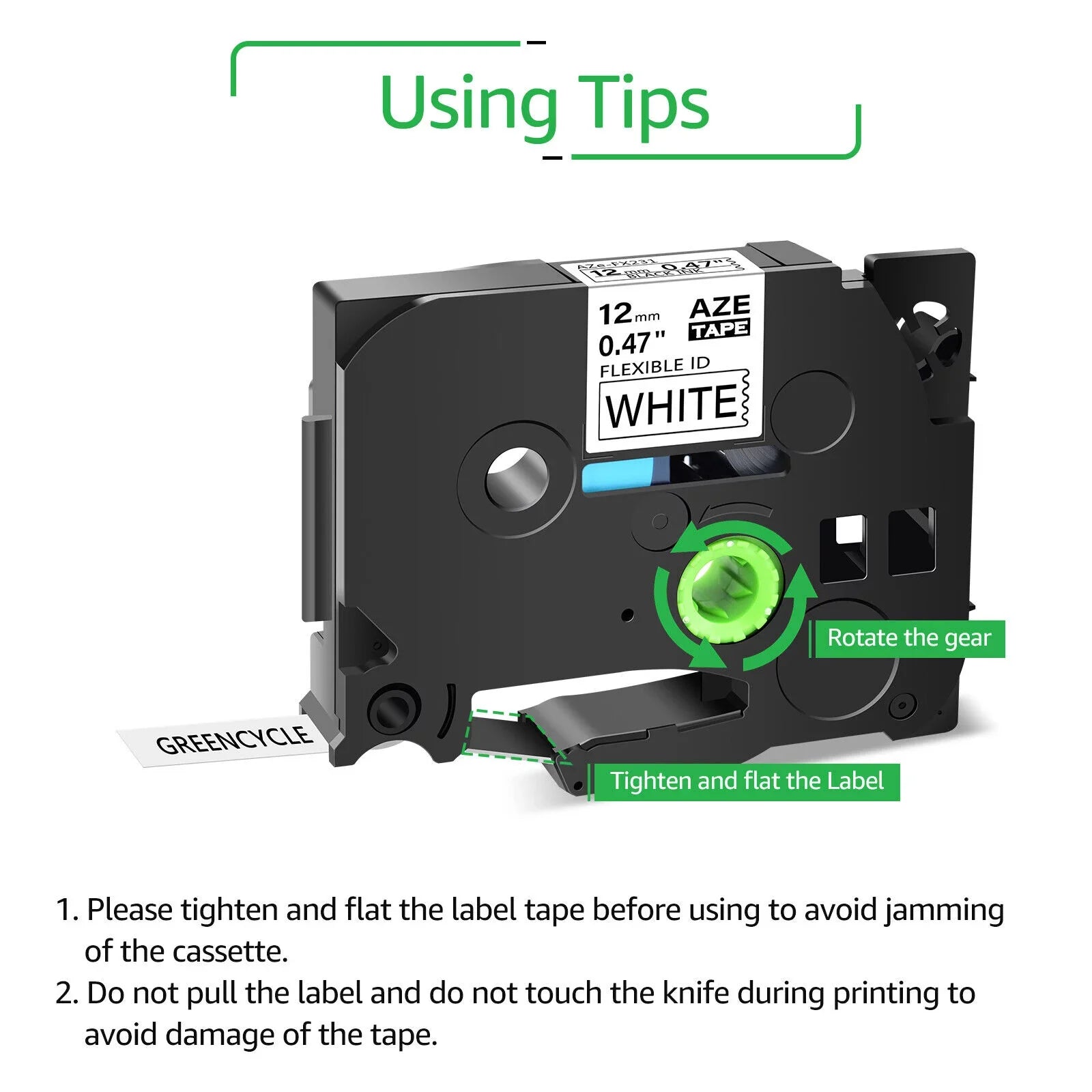 Tape 12mm Brother TZe for TZ TZ-FX231 x P-touch TZe-231 GREENCYCLE Wire ID White Black Compatible TZe-FX231 8m Label 50PK TZ-231 Flexible on Cable