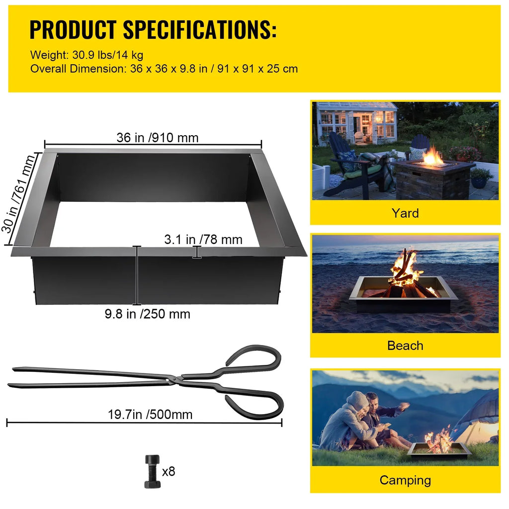 Steel DIY Insert BENTISM with 30" with Fire for Ring, Fire Liner Ring, Insert, Fire Square Simple Installation Duty Tongs Backyard Outdoor, Pit Pit Bonfire Heavy Patio,