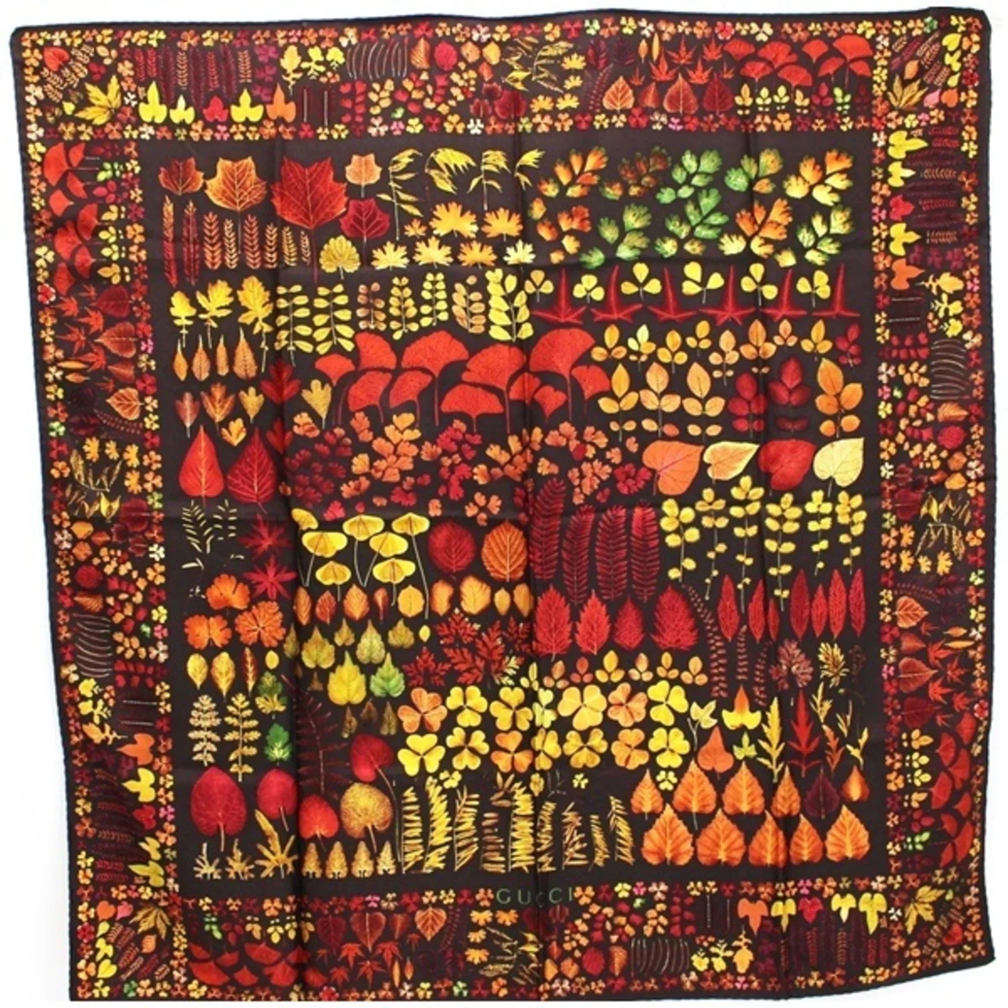 (Good) Leaf Stole Brown Pre-Owned Scarf Silk Autumn Pattern GUCCI Muffler Ladies | Gucci