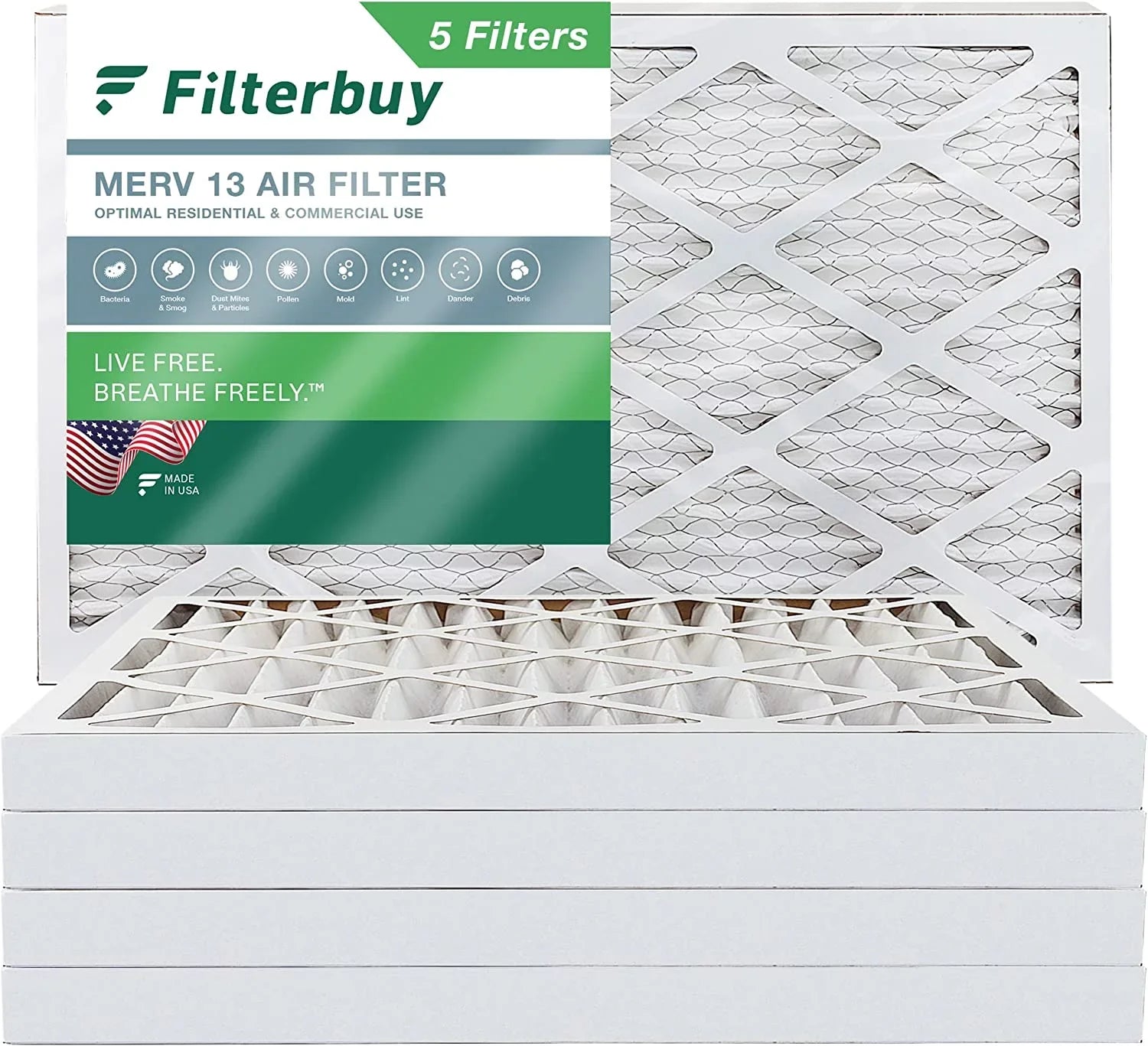 Filters 13 AC HVAC Pleated MERV Furnace Air Filterbuy 16x25x2 (5-Pack)