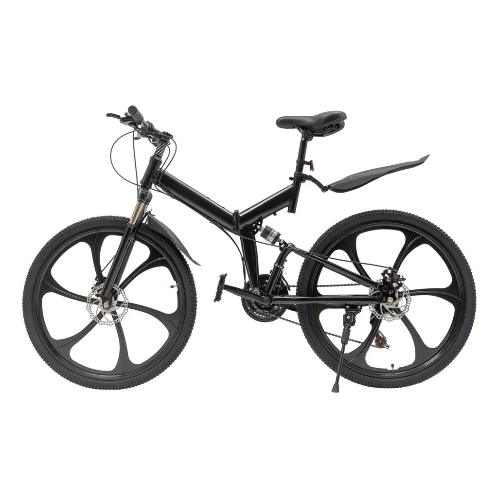 26" Mountain & Double Height Frame Steel Women for 21-Speed Disc Adjustable Bicycle Shifter Men Bike, Brake Black Folding City