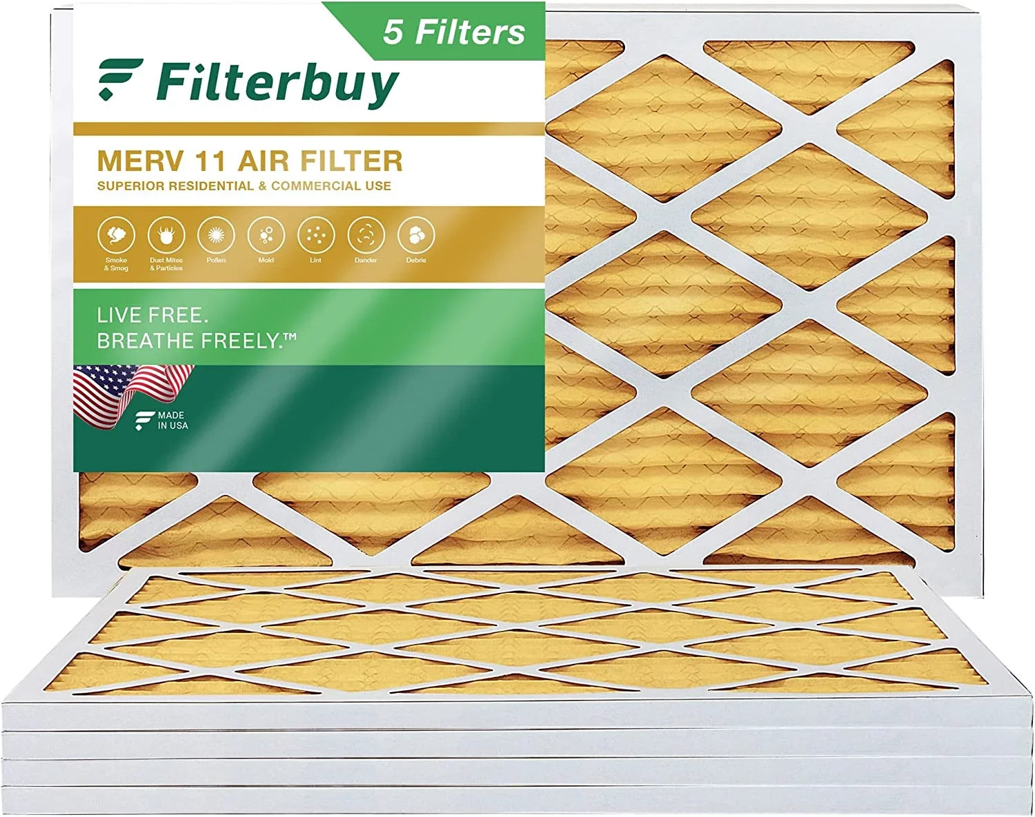 Filterbuy AC MERV Pleated Air HVAC Filters (5-Pack) Furnace 14x25x1 11