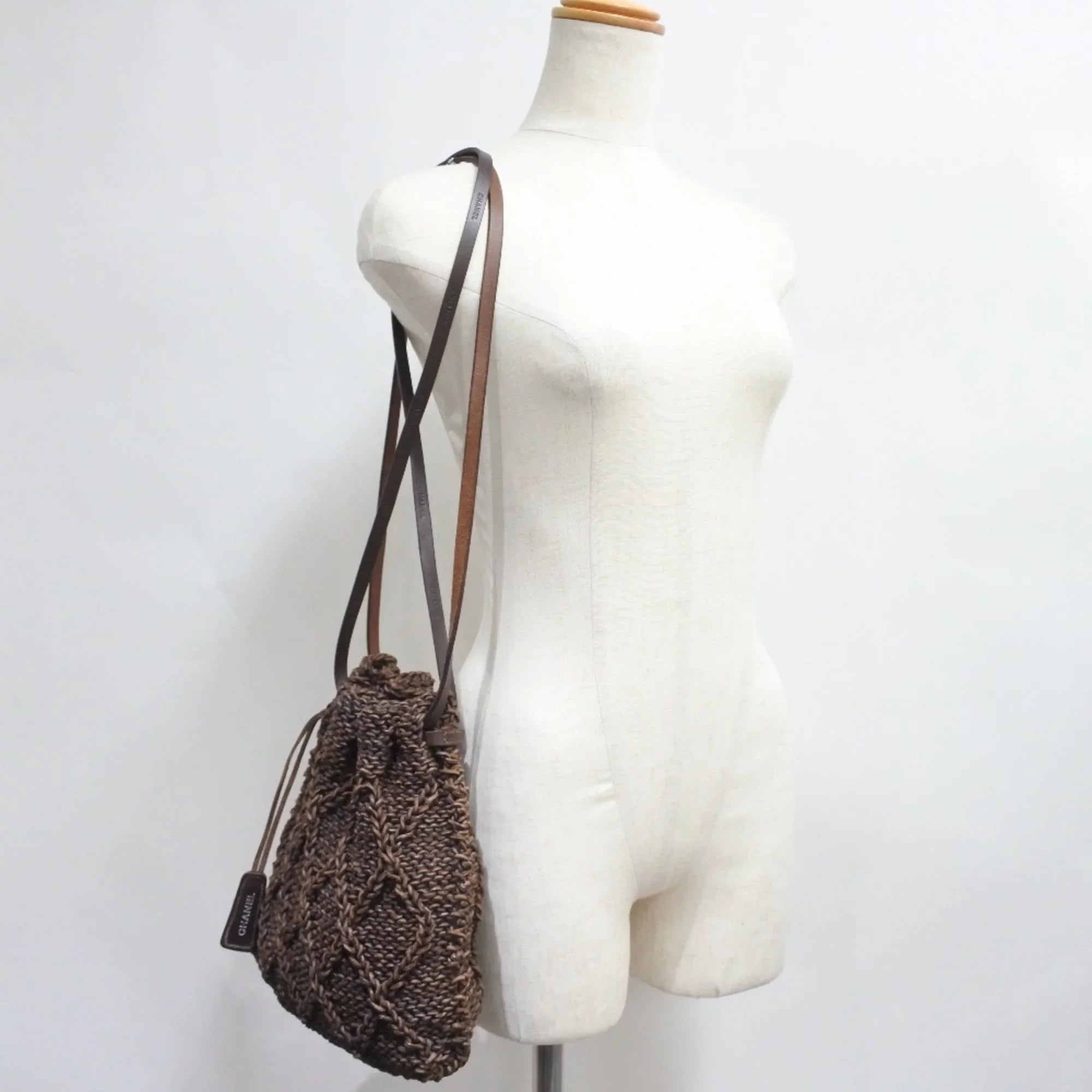 Leather Shoulder Bag Brown Chanel Pre-Owned (Good) Braided Mesh Women's