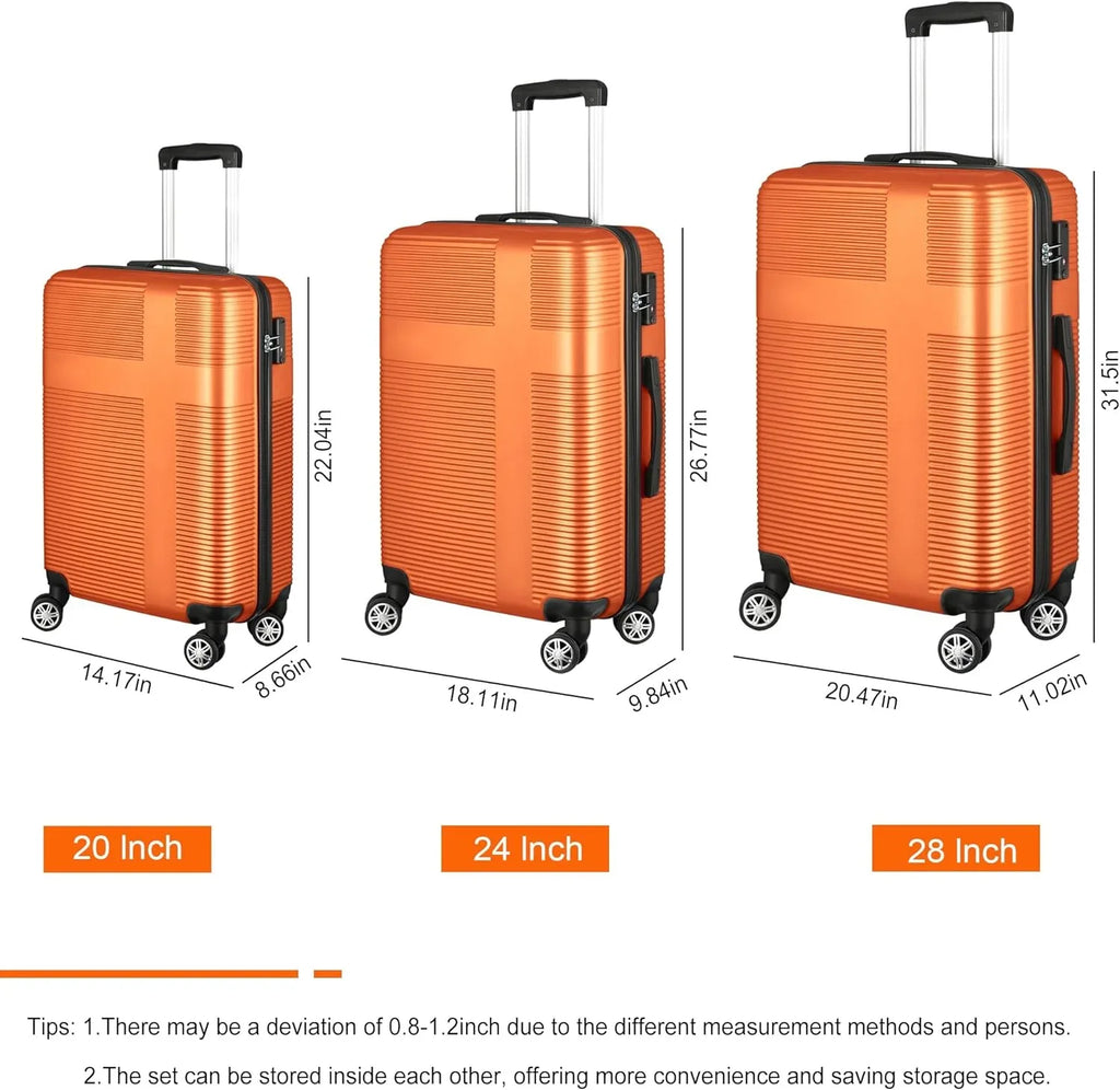 Luggage Wheels,Orange for Suitcase Set Orange(20in/24in/28in) Piece, Sets with Hardside with Women Sets Spinner 3 TSA Lock Luggage