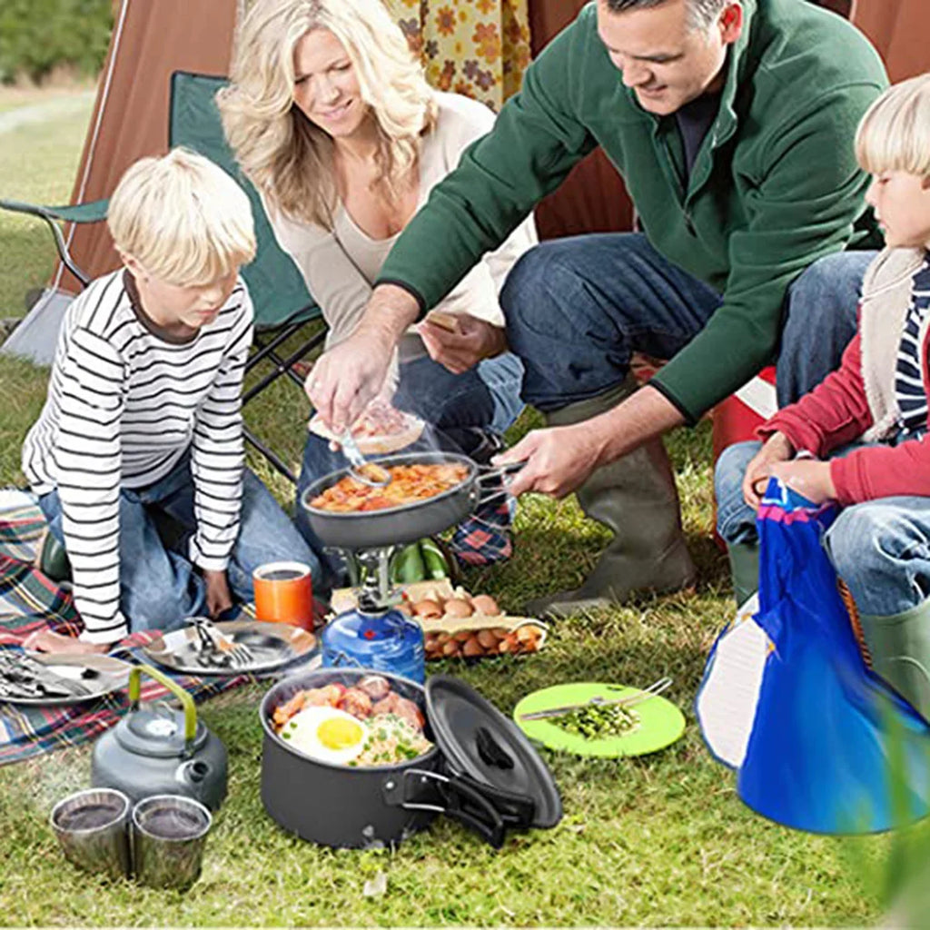 Hiking Mess Pan Kettle Set Stove Pot Camping Lixada Spoon Fork Kit Picnic Backpacking Cutter Cookware with for Tableware
