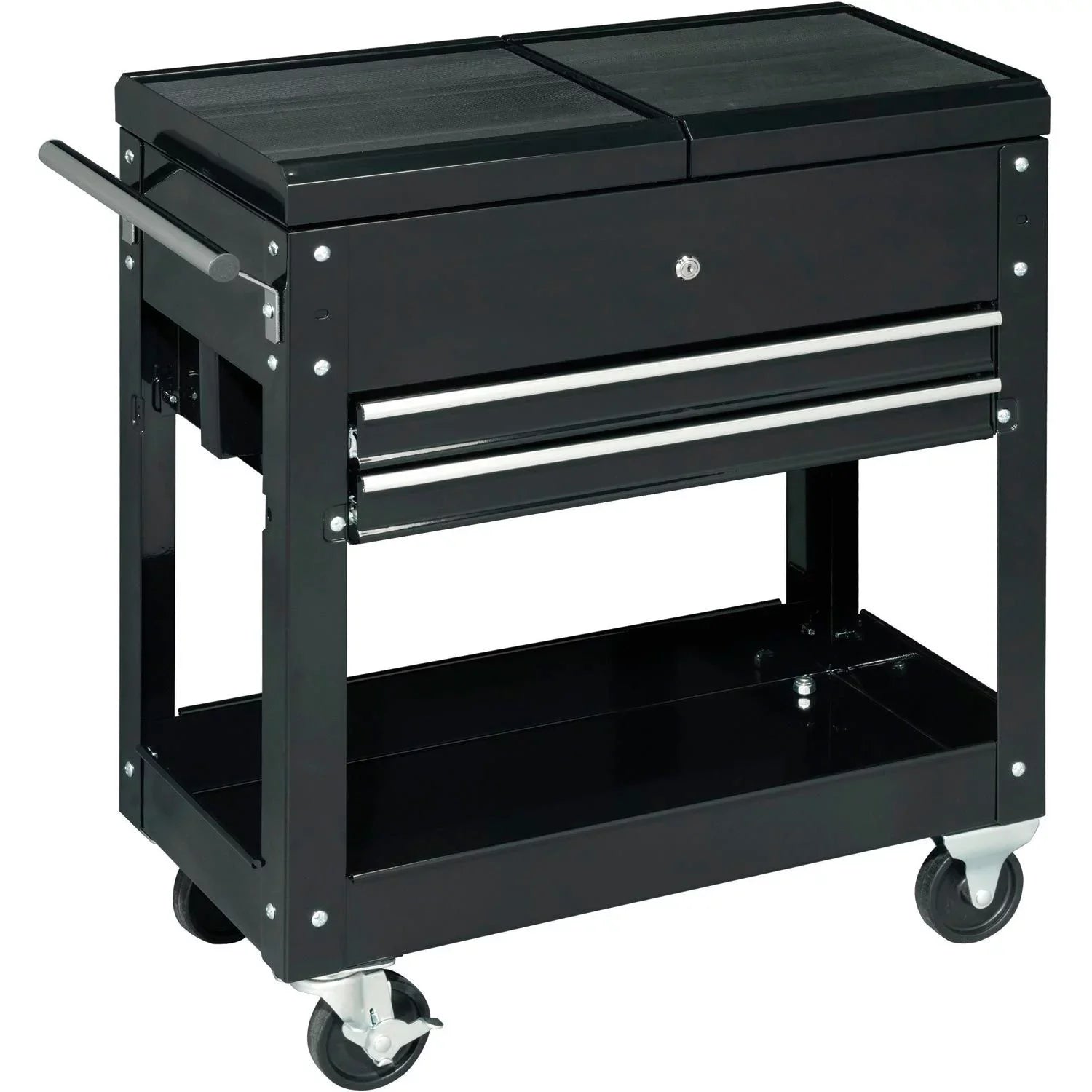 2-Drawer Cart Global Tool W/ Top, Black Sliding 27" Industrial