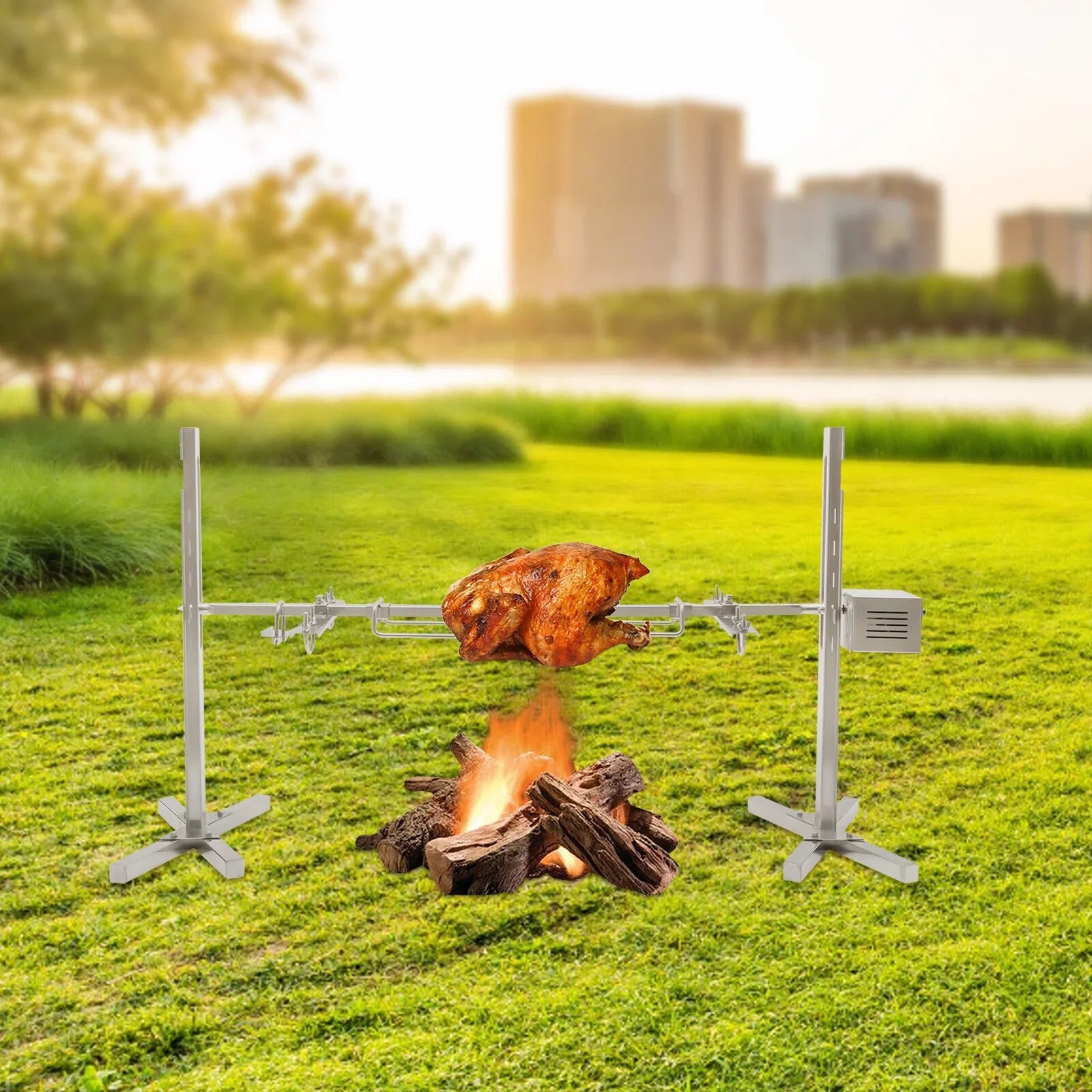 Barbecue Roaster 53'' Outdoor Picnic Cooker Spit 15W Kit Lamb Stainless Pig Chicken BBQ Rotisserie Grill ZhdnBhnos Steel Large Electric