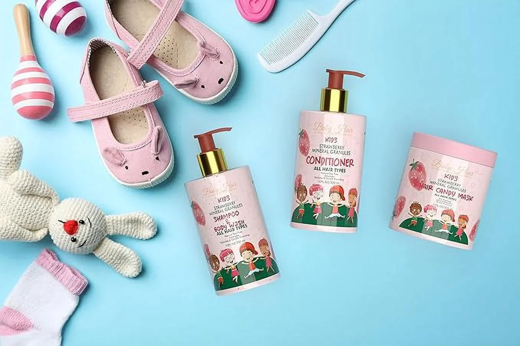 Kids: HAIR and Shampoo, Care Kids Vegan, Mask - Conditioner, and Strawberry Sensation Set for Tear-Free Hair Hair BABY Gentle,