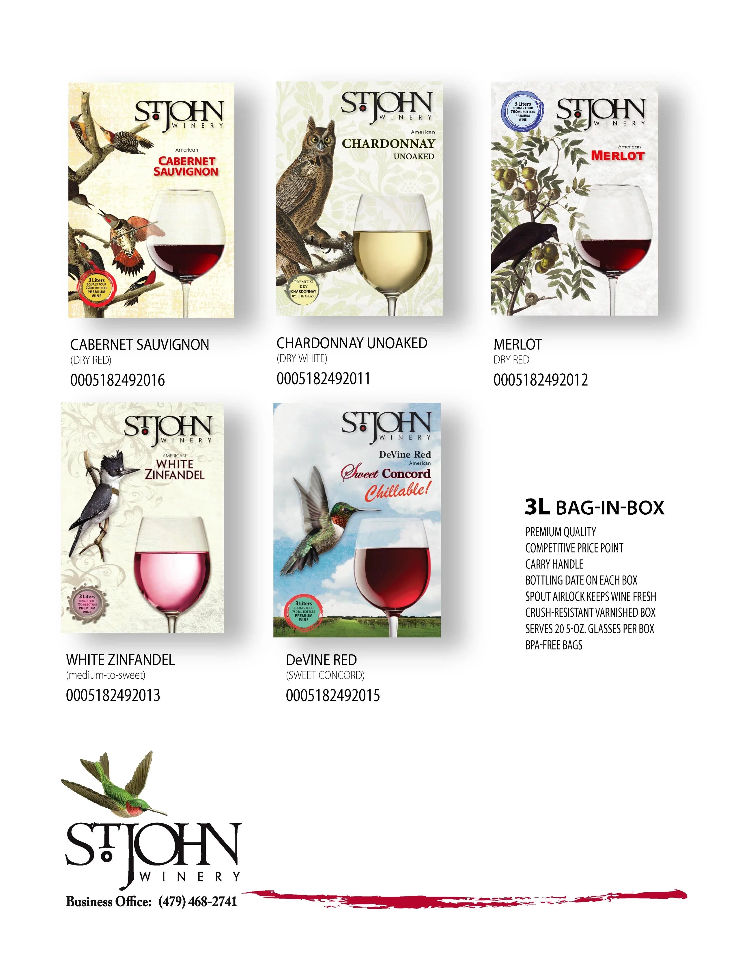 Cabernet St. Arkansas, Servings-150ml 3L John Sauvignon Red Wine, ABV, Winery Each Box -20 13.5%