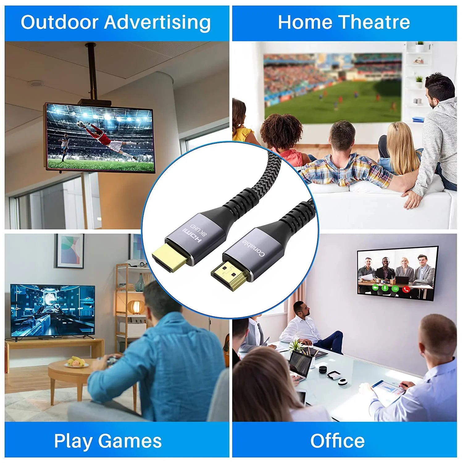 Cord, Short HD High 8K@60Hz 8K Certified 48Gbps 2.1 Braided Cable eARC 4K@120Hz Pack) 2 Speed (2 Feet Ultra HDMI HDR