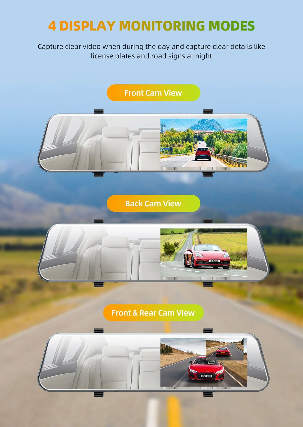 Full Lens with Front TOGUARD Backup Rear Camera HD Dual Rear 5" Camera Dash Waterproof Cam 1080P and