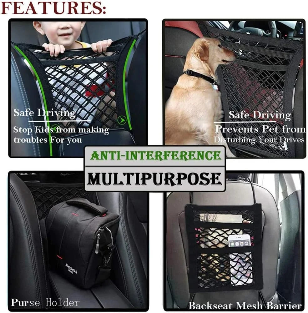 Auto Safety SUVs Barrier Cars, 3 Net Organizer and -Easy to Children, Baby Barrier Dog with Storage Stretchable DYKESON Universal Pet Drive Mesh Pets with Layer(M) Bag Car for Install,Safer