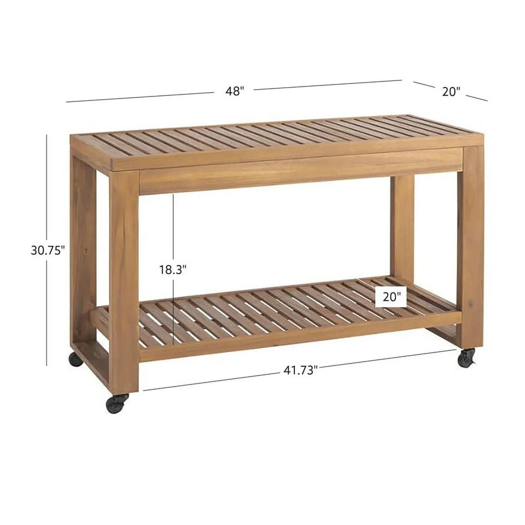 Kitchen Top Slatted Afuera Outdoor in Island Natural Living & Rolling Shelf Wood