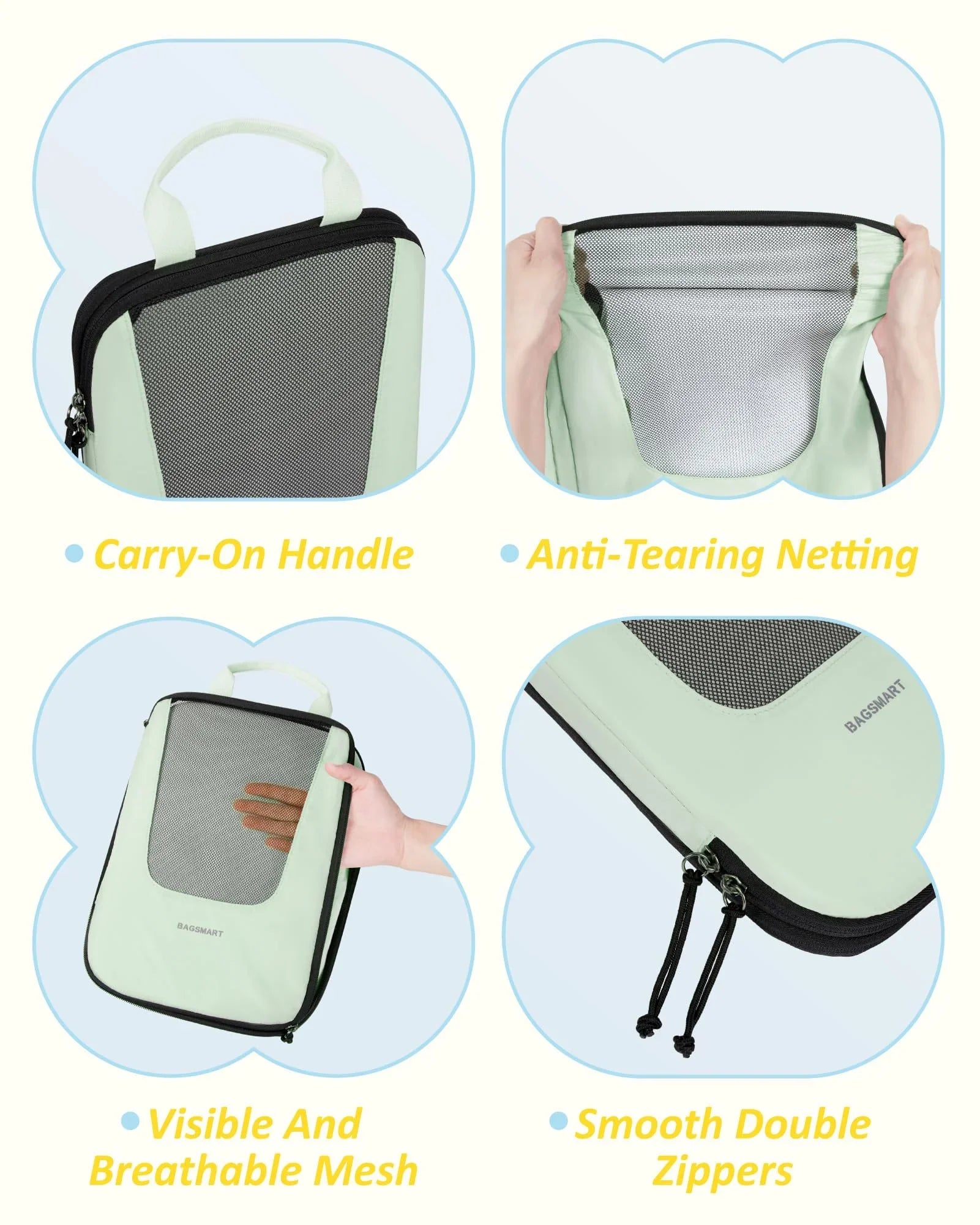 Expandable Storage Luggage Bags for Travel, Organizers Packing Packing 6 Cubes Travel Foldable Suitcase Lightweight Accessories, Pcs for BAGSMART Compression Green